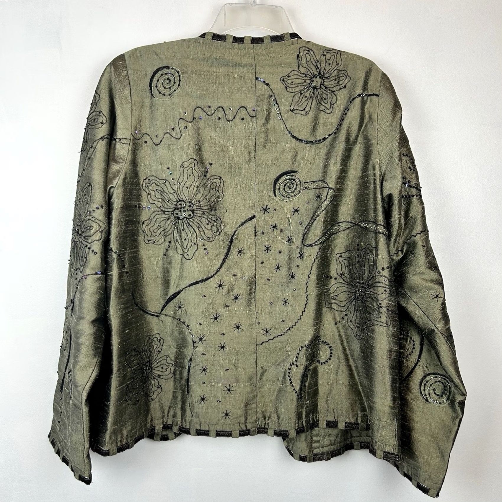Vintage VINTAGE Yak Magik Blazer Womens L Jacket Silk Green Open Embroidered Beaded Sequin Size L / US 10 / IT 46 - 7 Thumbnail