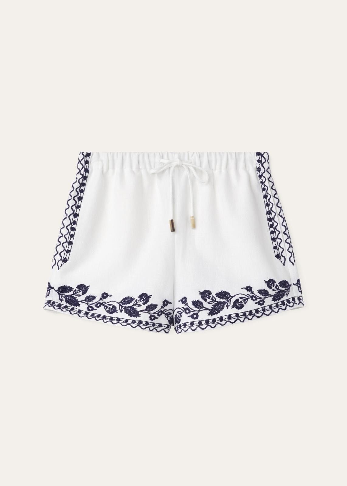 o1srvl11e0725 FAN7233 Linen Bermuda Short in White/Blue