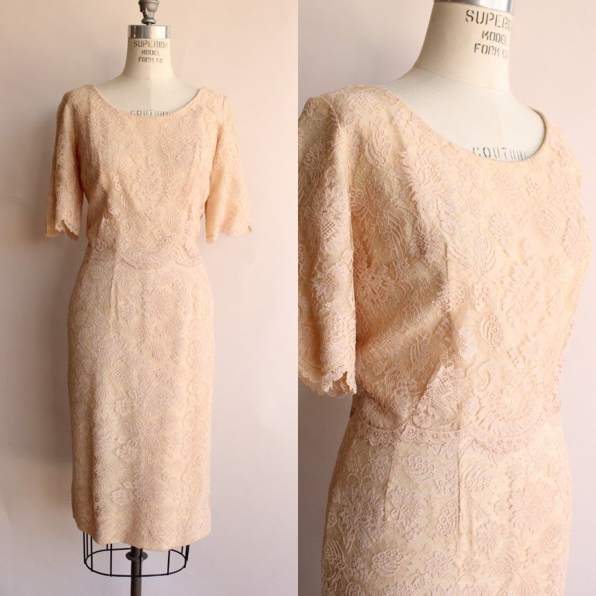 Vintage Vintage 1960s Dress, Pink Illusion Lace Fluttery Open Back Size M / US 6-8 / IT 42-44 - 1 Thumbnail