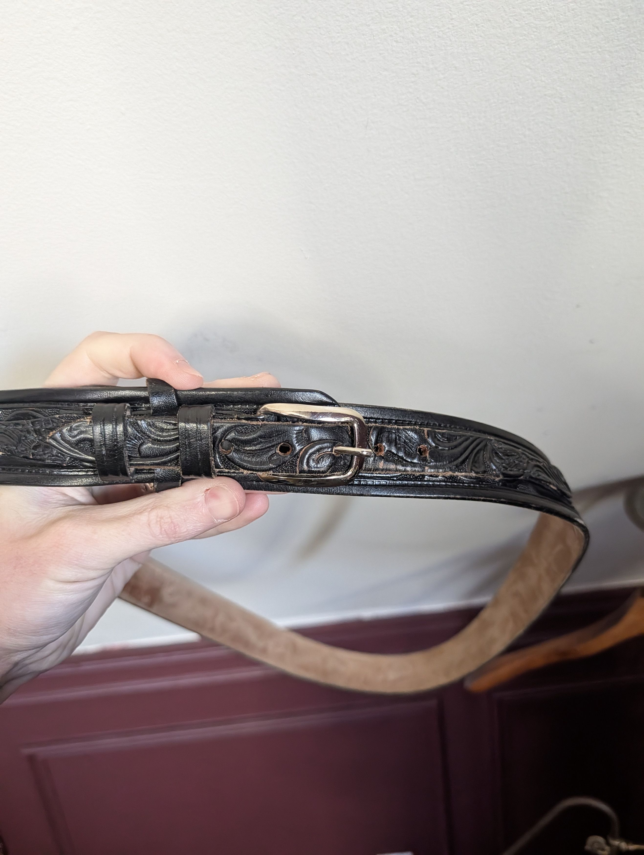 Vintage LOOPER vtg layered leather western embellished belt Size 46 - 2 Thumbnail
