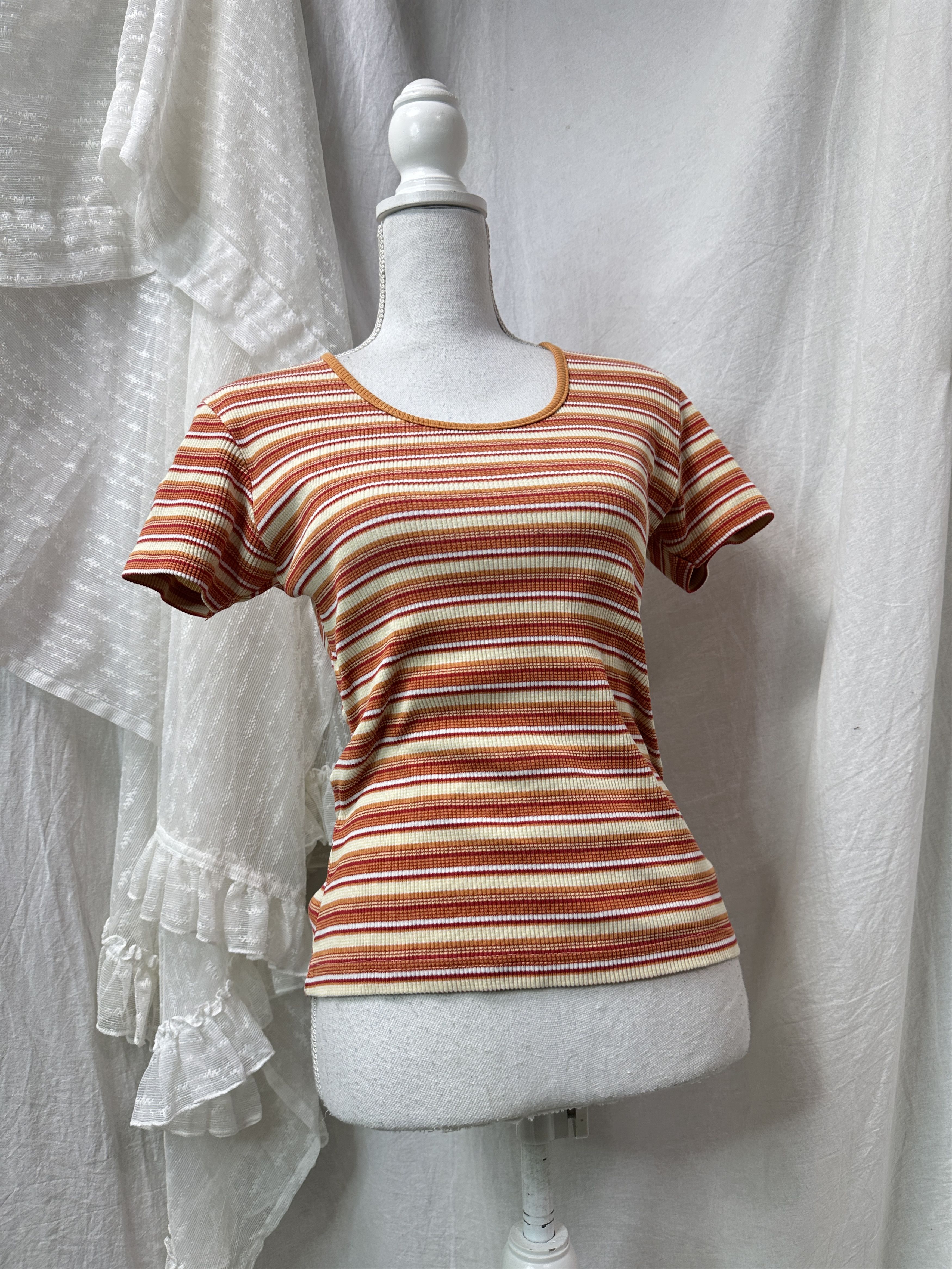 Vintage Vintage Streetwear Fitted Artsy Striped T-shirt Y2K Size M / US 6-8 / IT 42-44 - 1 Thumbnail
