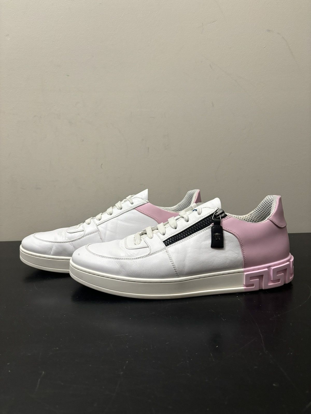 Versace Versace Greca Leather Zip Sneakers White Pink Size US 12 / EU 45 - 1 Thumbnail