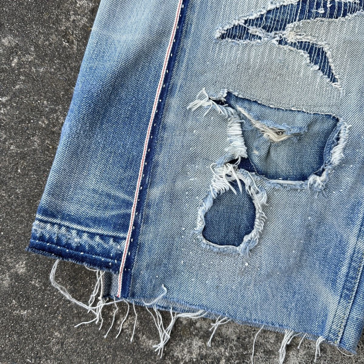 FDMTL Mercedes Benz Selvedge Crash Boro Denim Shorts jort capris Size US 36 / EU 52 - 8 Thumbnail