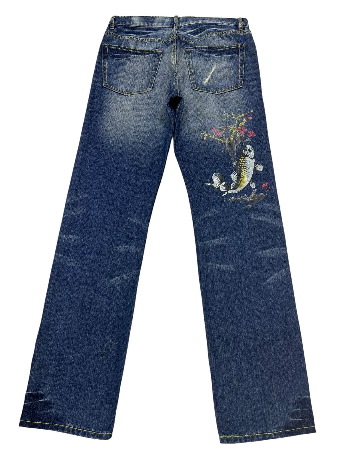 Takeo Kikuchi Takeo Kikuchi Japanese Koi Fish Embroidery Blue Jeans Size US 32 / EU 48 - 1 Thumbnail