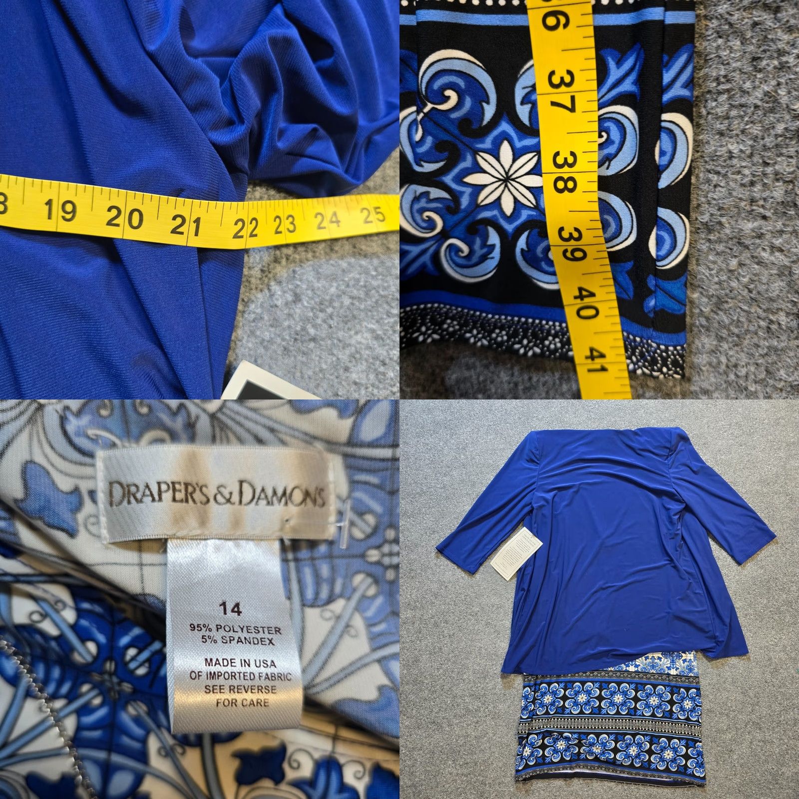 Vintage Drapers & Damons Cardigan Dress Size 14 Blue Floral Stretch No Iron Career Sleeveless Round Neck Pullover Sheath Women Regular Lace Pattern Size XL / US 12-14 / IT 48-50 - 8 Thumbnail