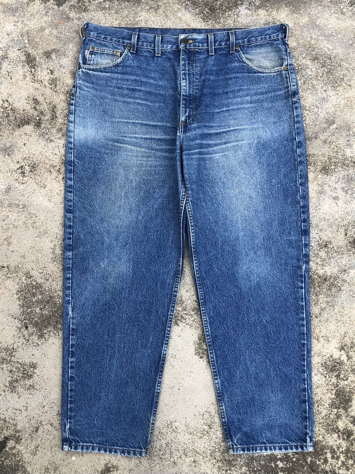 image of Carhartt Beige Distressed Denim Pant in Blue Denim, Men's (Size 40)