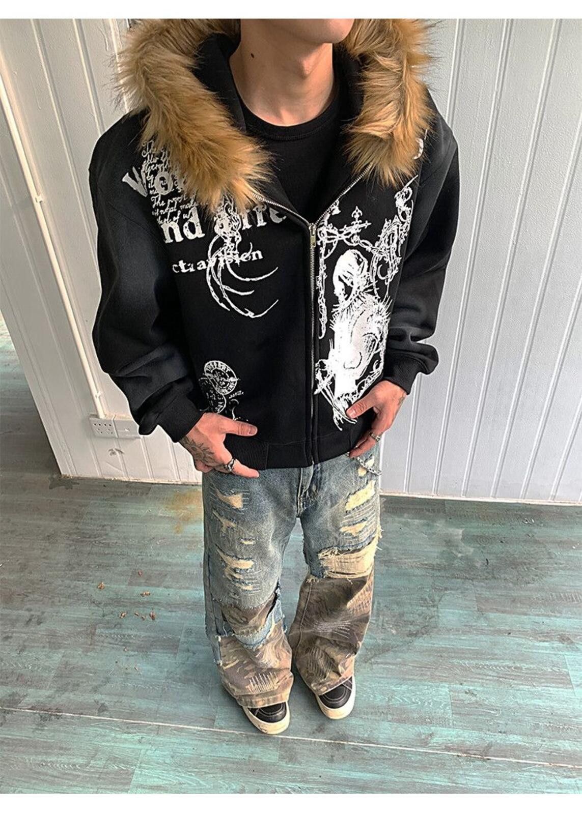 Other Wasteland Style Cardigan Zip UP Fur Hooded Jacket Size US L / EU 52-54 / 3 - 4 Thumbnail