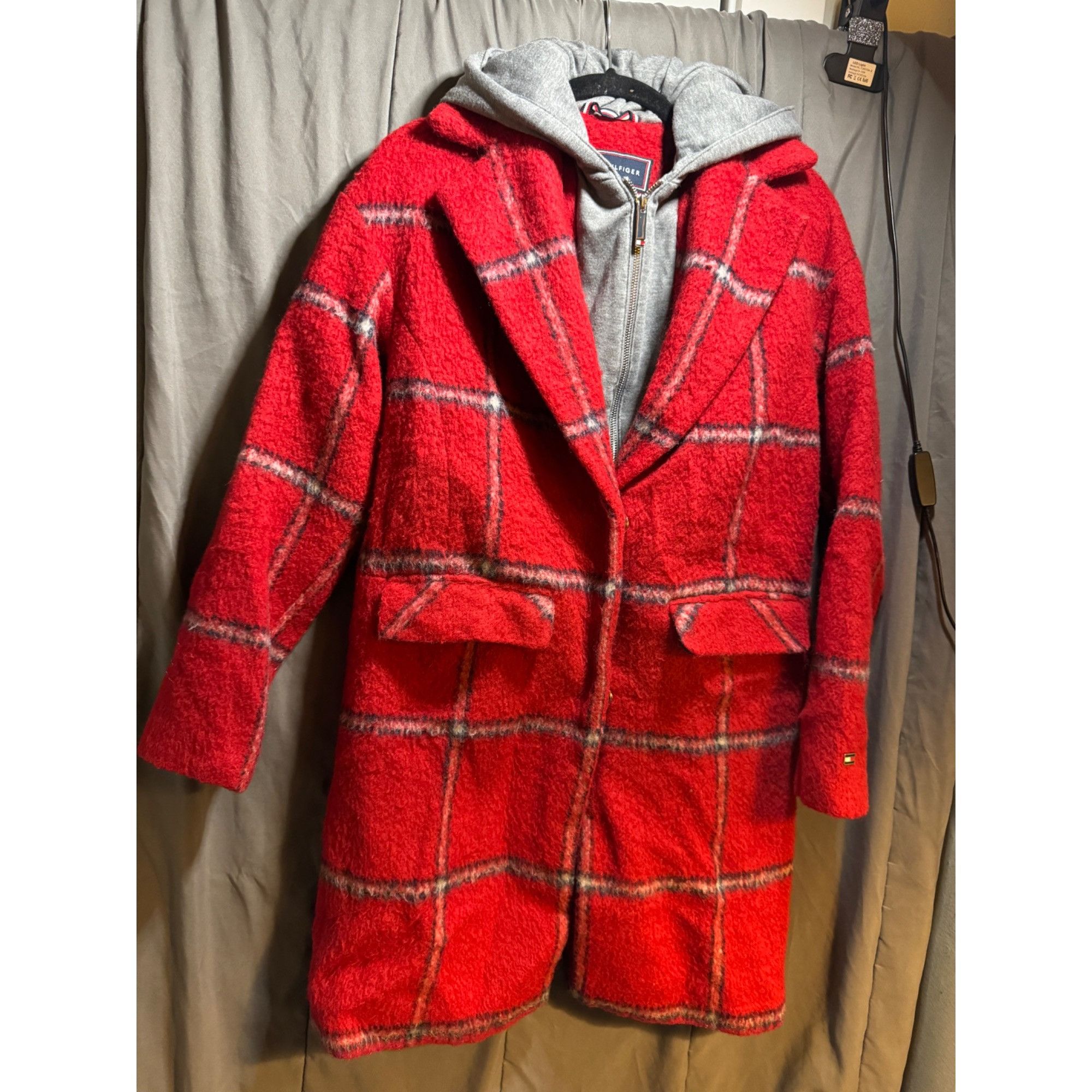 Tommy Hilfiger Tommy Hilfiger Red Plaid Wool Blend Coat With Gray Hood XS Size XS / US 0-2 / IT 36-38 - 1 Thumbnail