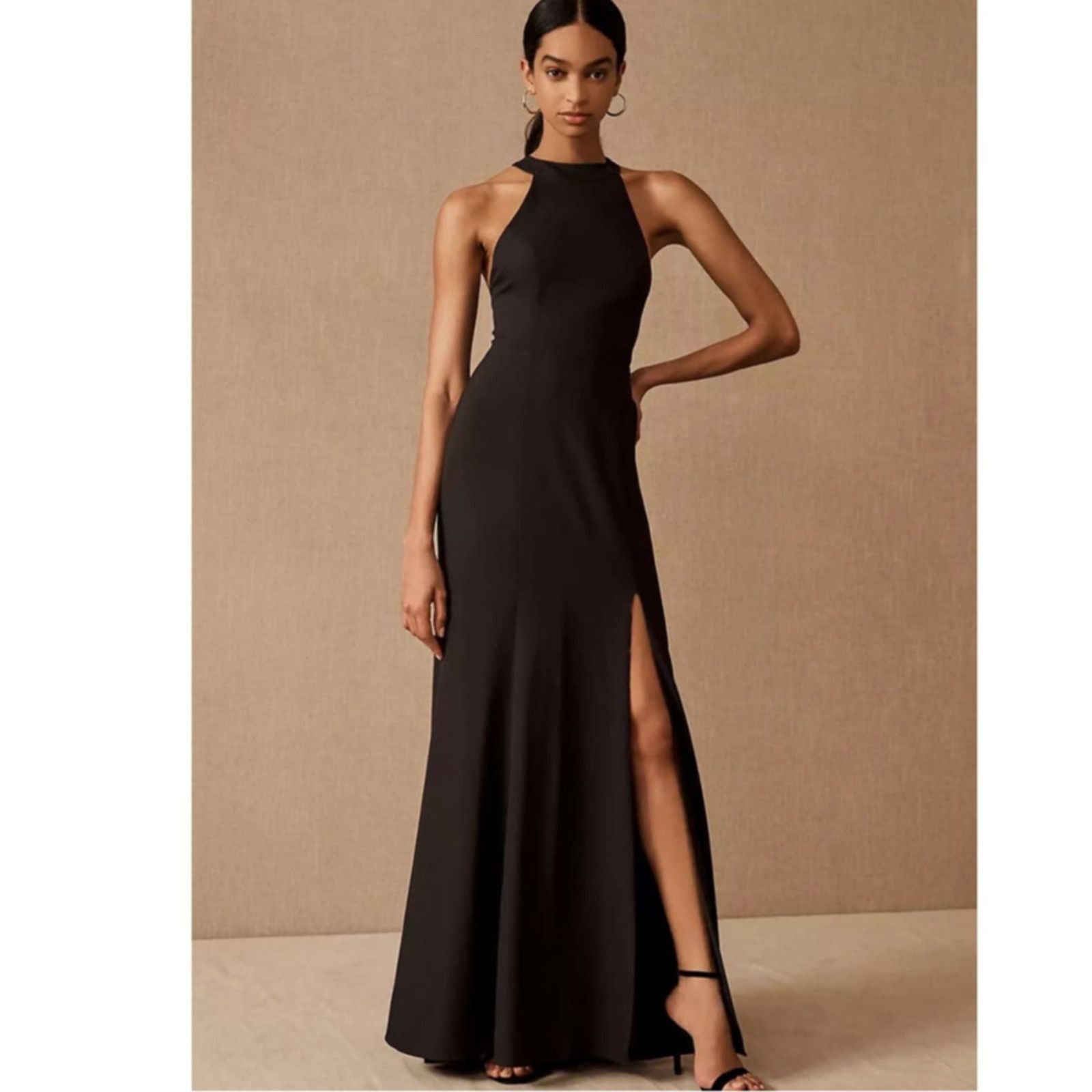 Anthropologie New BHLDN Lennox Halter Open-Back Side-Slit Stretch Gown 16 |  Grailed