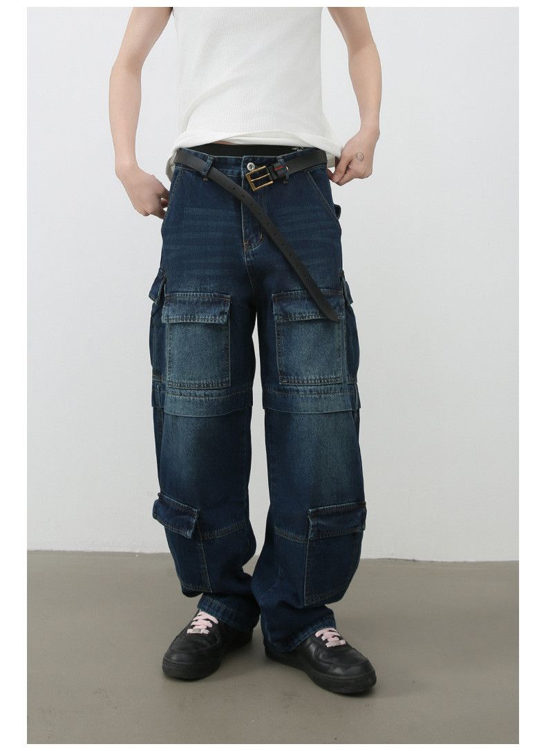 Japanese Brand American washed patchwork multi-pocket curved jeans for men Size US 32 / EU 48 - 4 Thumbnail