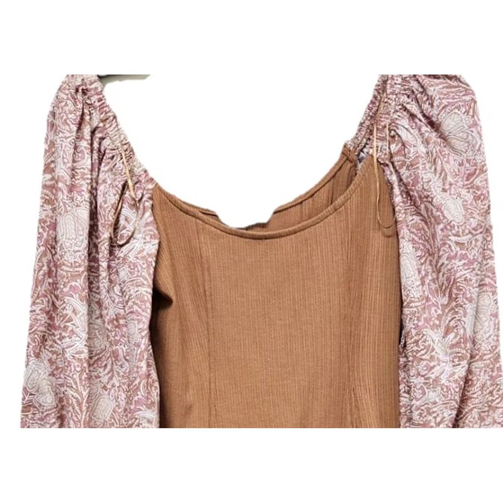 Vintage Promesa Boho Peasant Bodysuit Blouse Womens Size Medium Long Sleeve Floral Brown Balloon Sleeve Size M / US 6-8 / IT 42-44 - 2 Thumbnail