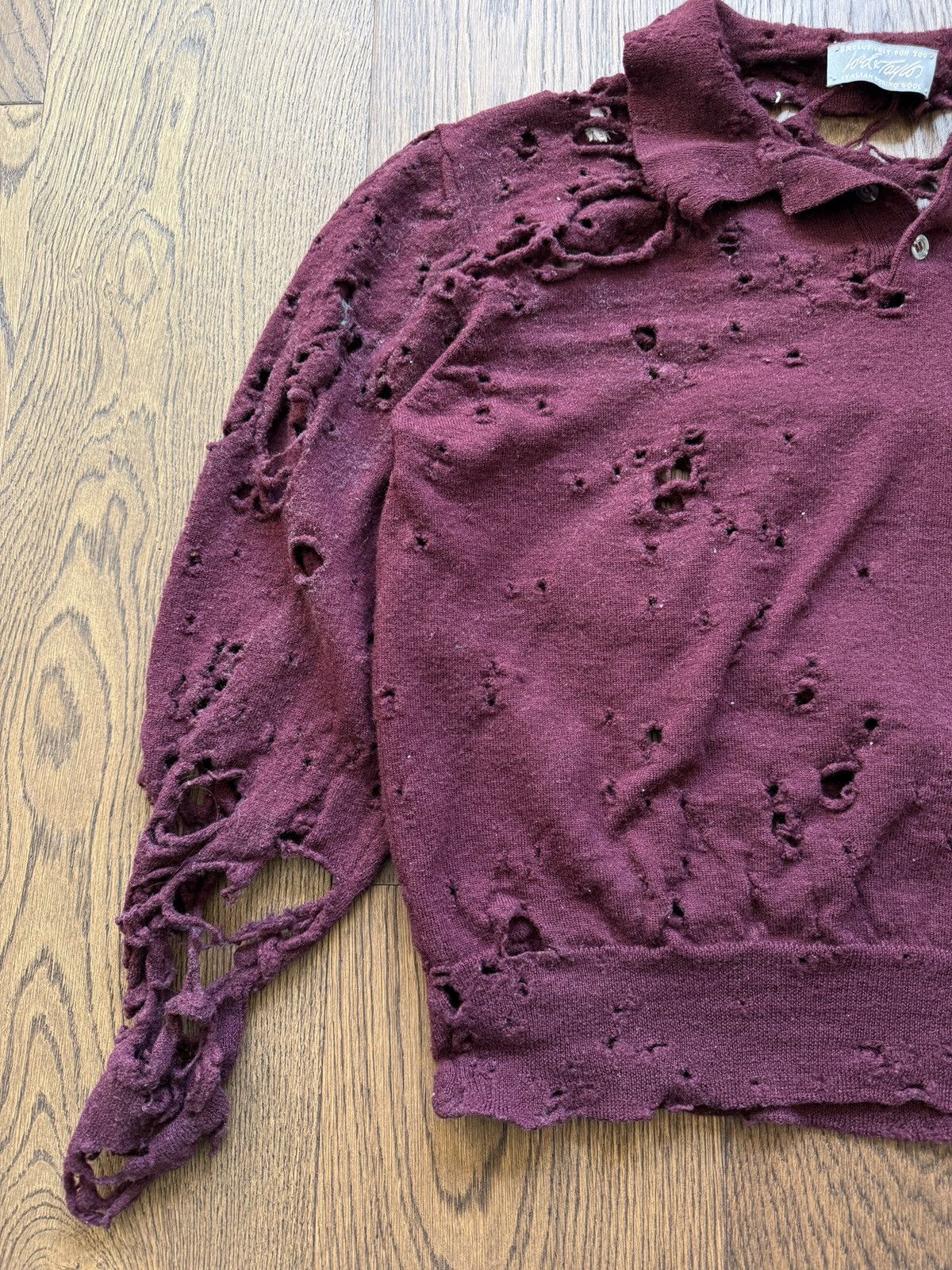 Vintage Vintage Thrashed Collared Knit Long Sleeve Wool Sweater Size US L / EU 52-54 / 3 - 5 Thumbnail