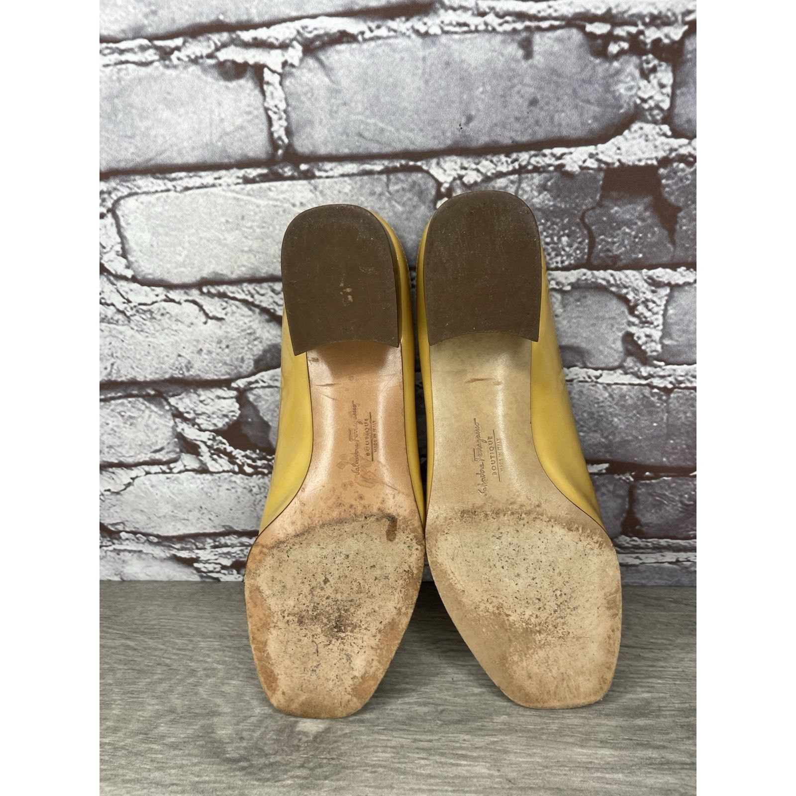 Salvatore Ferragamo Salvatore Ferragamo Yellow Patent Leather Slip On Heel Shoes Size US 7.5 / IT 37.5 - 24 Thumbnail
