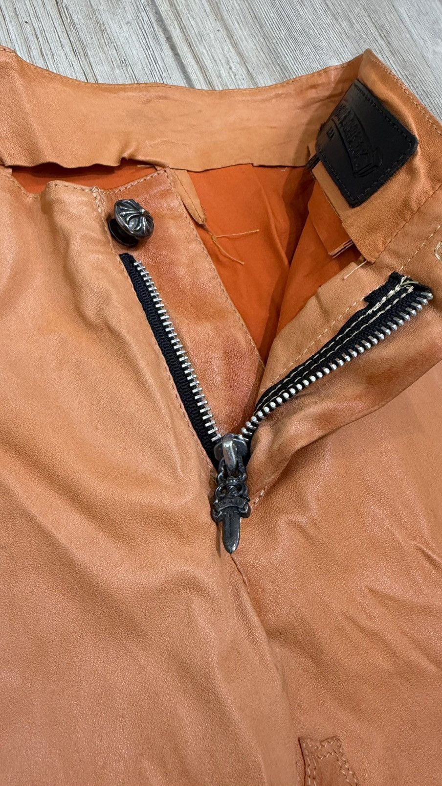 Chrome Hearts Chrome Hearts Orange Cross Flooded Leather Pants Size 26" / US 2 / IT 38 - 13 Thumbnail