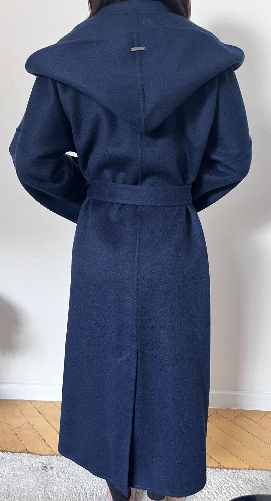 Designer Gobi Cashmere Coat with Monk Hoody Royal Blue Size M / US 6-8 / IT 42-44 - 4 Thumbnail
