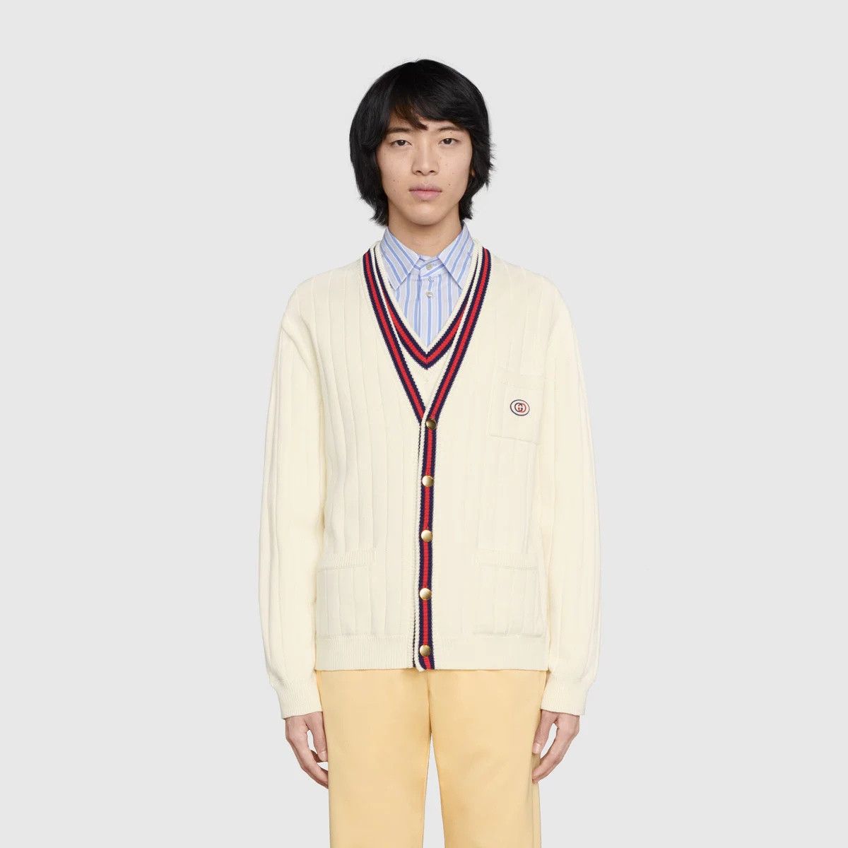 Gucci Gucci Cardigan Sweater White Web Stripe GG Logo SZ S Size US S / EU 44-46 / 1 - 1 Thumbnail