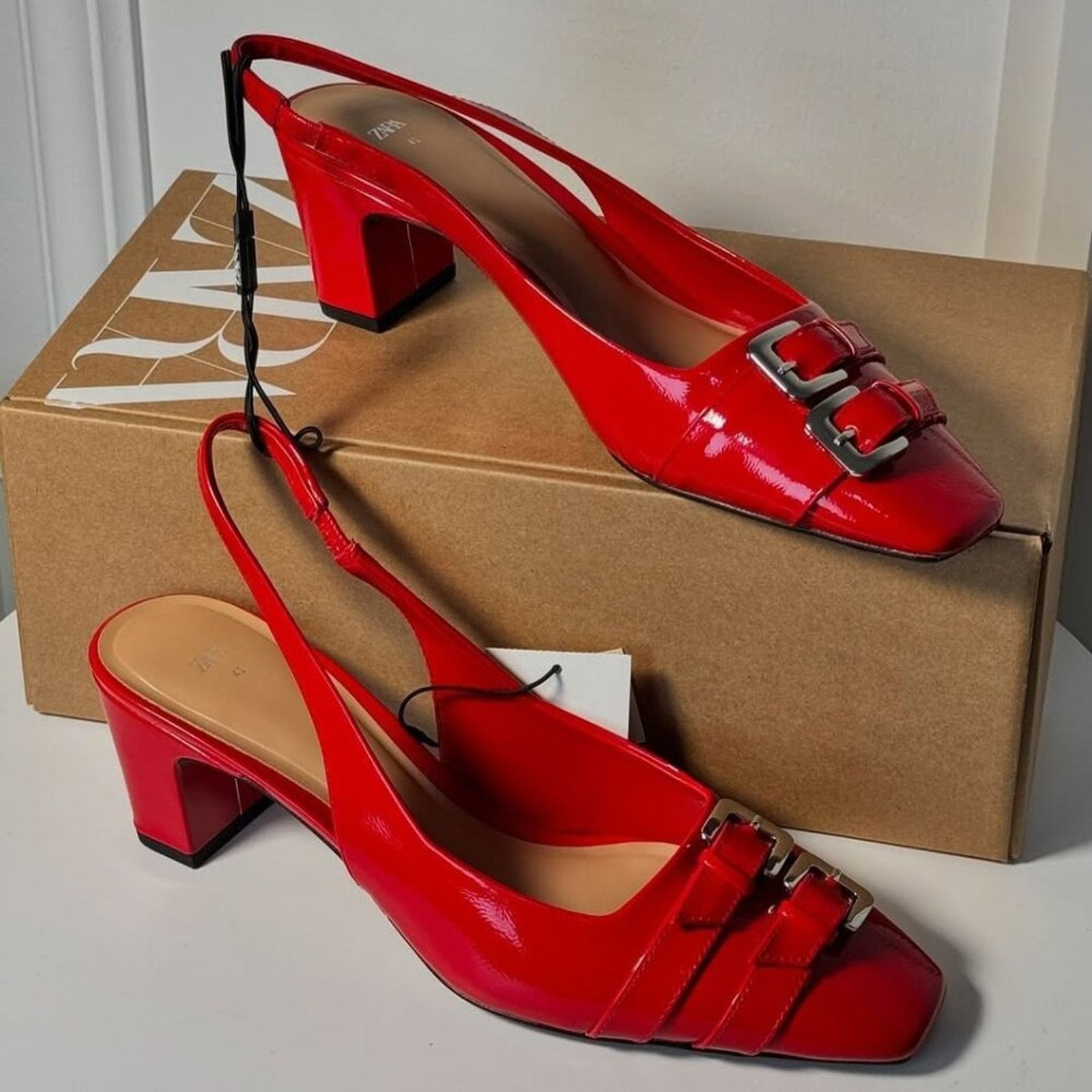 Zara ZARA Red Patent Slingbacks NWT Size US 7.5 / IT 37.5 - 13 Thumbnail