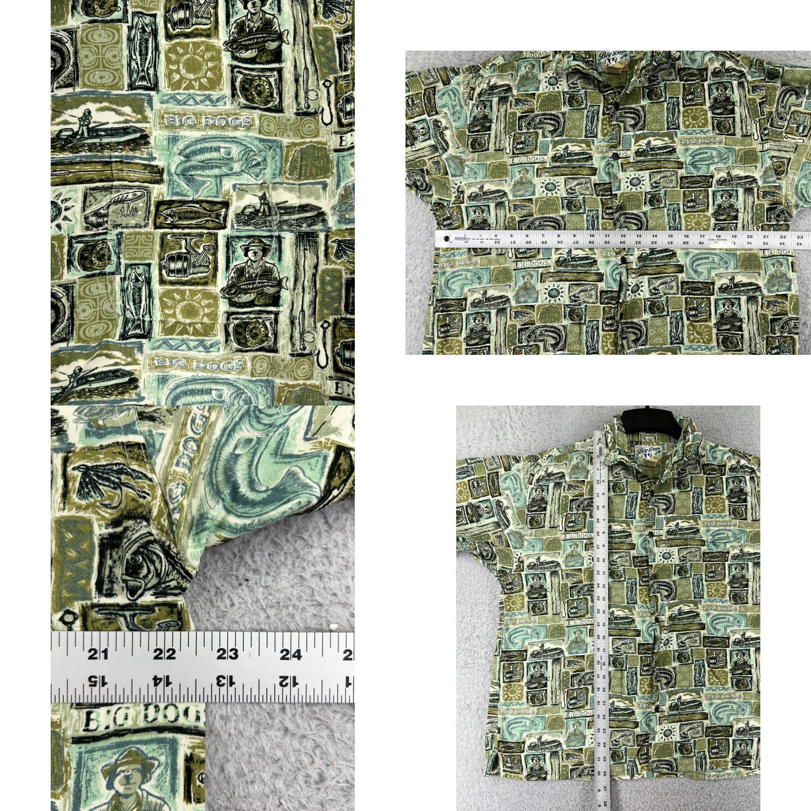 Big Dogs Big Dogs Shirt Mens Small Green 100% Rayon Hawaiian Fish Fishing Boats Size US S / EU 44-46 / 1 - 8 Thumbnail