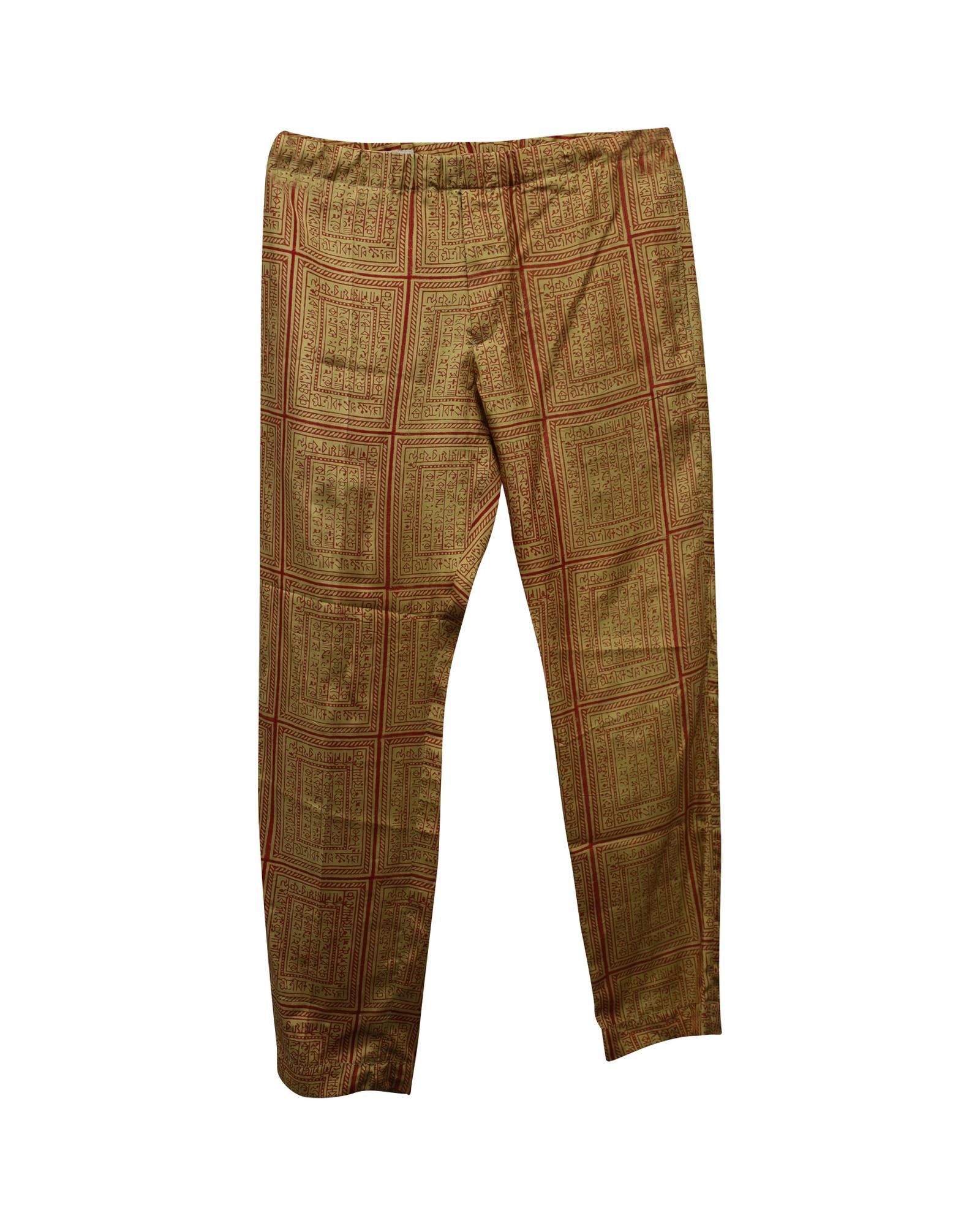 image of Dries Van Noten Graphic Pattern Straight-Leg Silk Trousers in Yellow/Camel, Men's (Size 30)