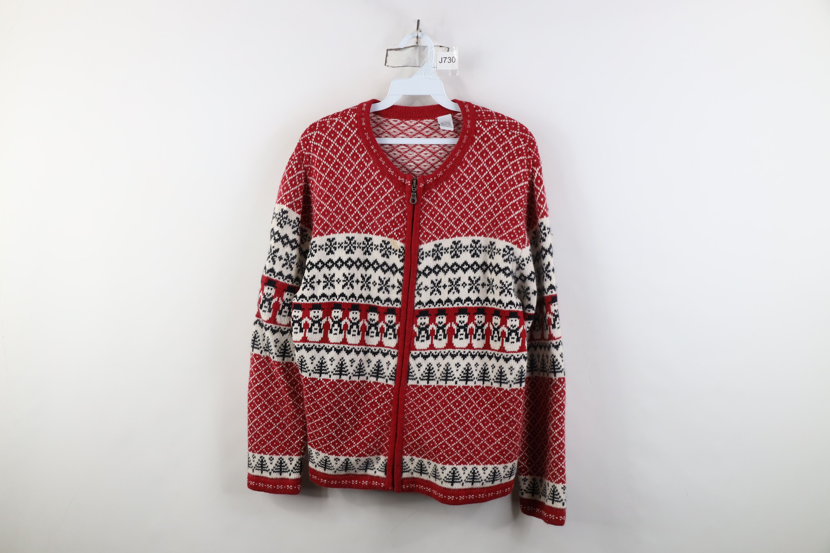 Vintage Vintage 90s Christmas Snowman Fair Isle Cardigan Sweater Size L / US 10 / IT 46 - 1 Thumbnail