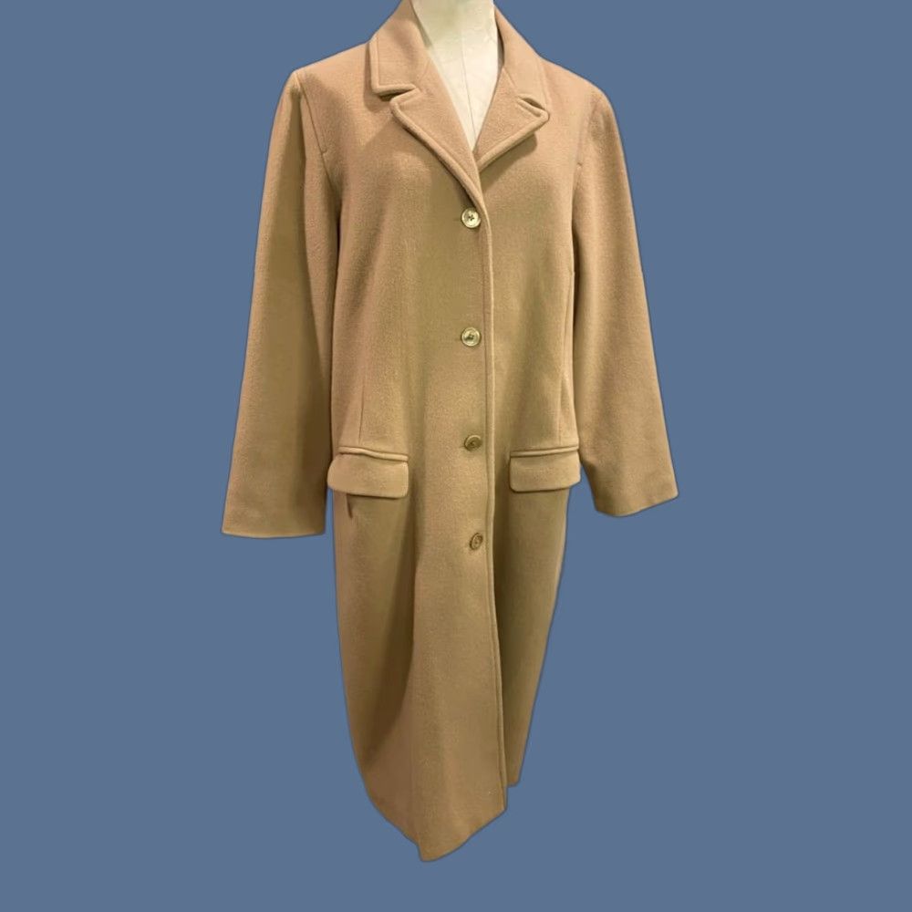 Vintage VINTAGE LL Bean Coat Overcoat Women's Wool Cashmere Tan Large L Tan Wool Cashmere Blend Coat Overcoat Womens Size L / US 10 / IT 46 - 1 Thumbnail