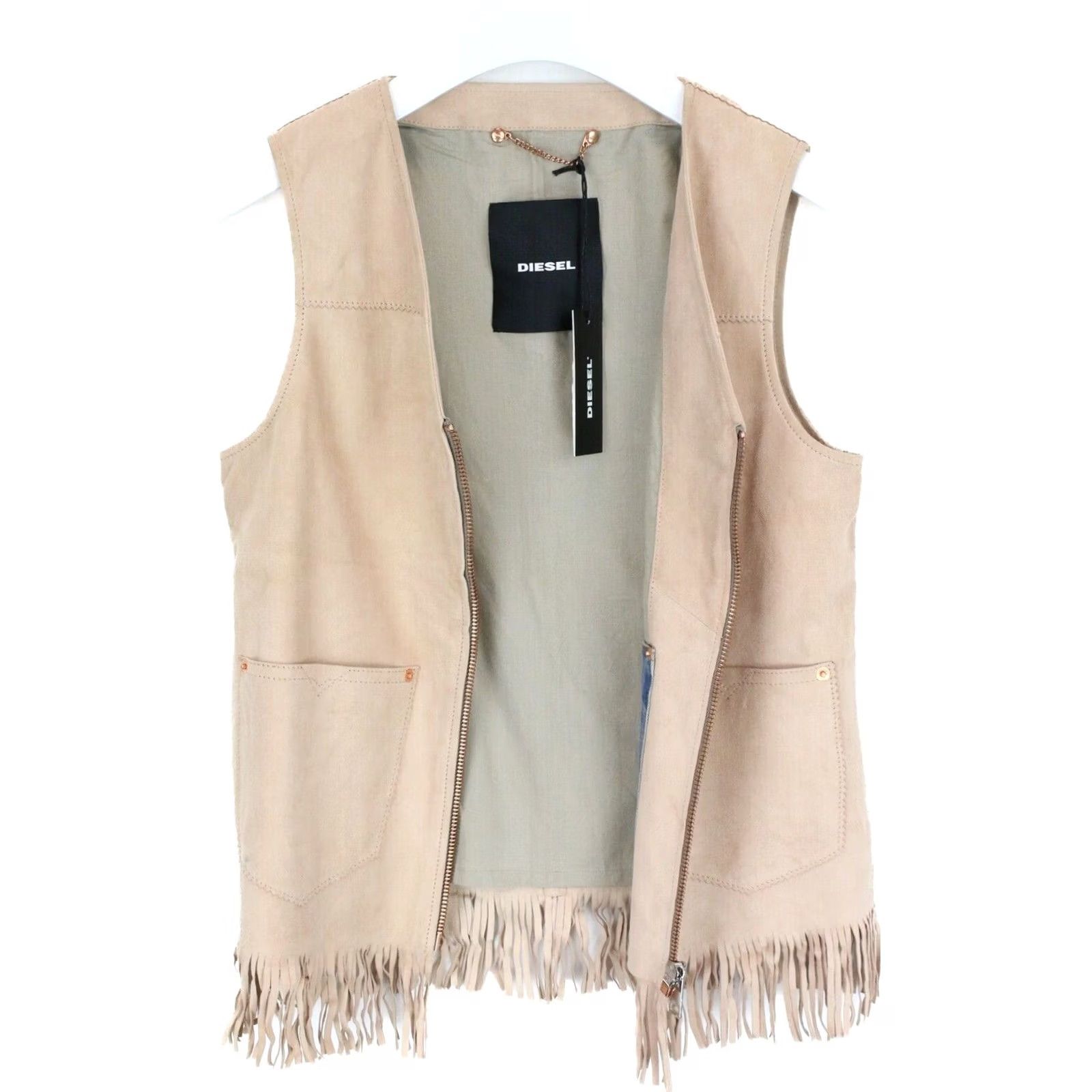 Diesel DIESEL Waistcoat Women's S Pink Fringes Leather Biker Vest Small Sized Oversight: Front Marks Size S / US 4 / IT 40 - 4 Thumbnail