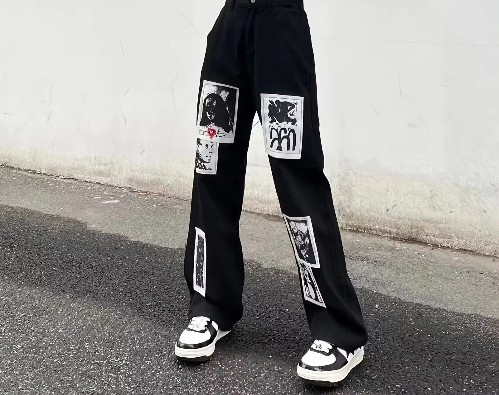 image of Punk Black Jeans Women Clothing Baggy Pants, Men's (Size 28)