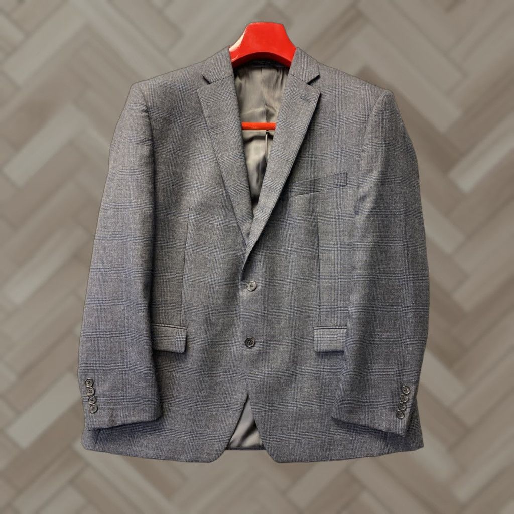 Ralph Lauren VINTAGE Ralph Lauren Blazer Jacket Glen Plaid Houndstooth 46R Gray Wool Mens Size 46R - 1 Thumbnail