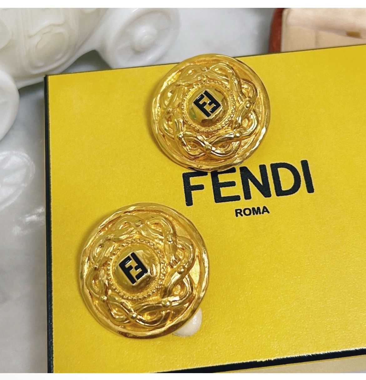 Fendi Authentic Fendi Rare Vintage 18kt G.P FF XL Clip on Earrings Size ONE SIZE - 10 Thumbnail