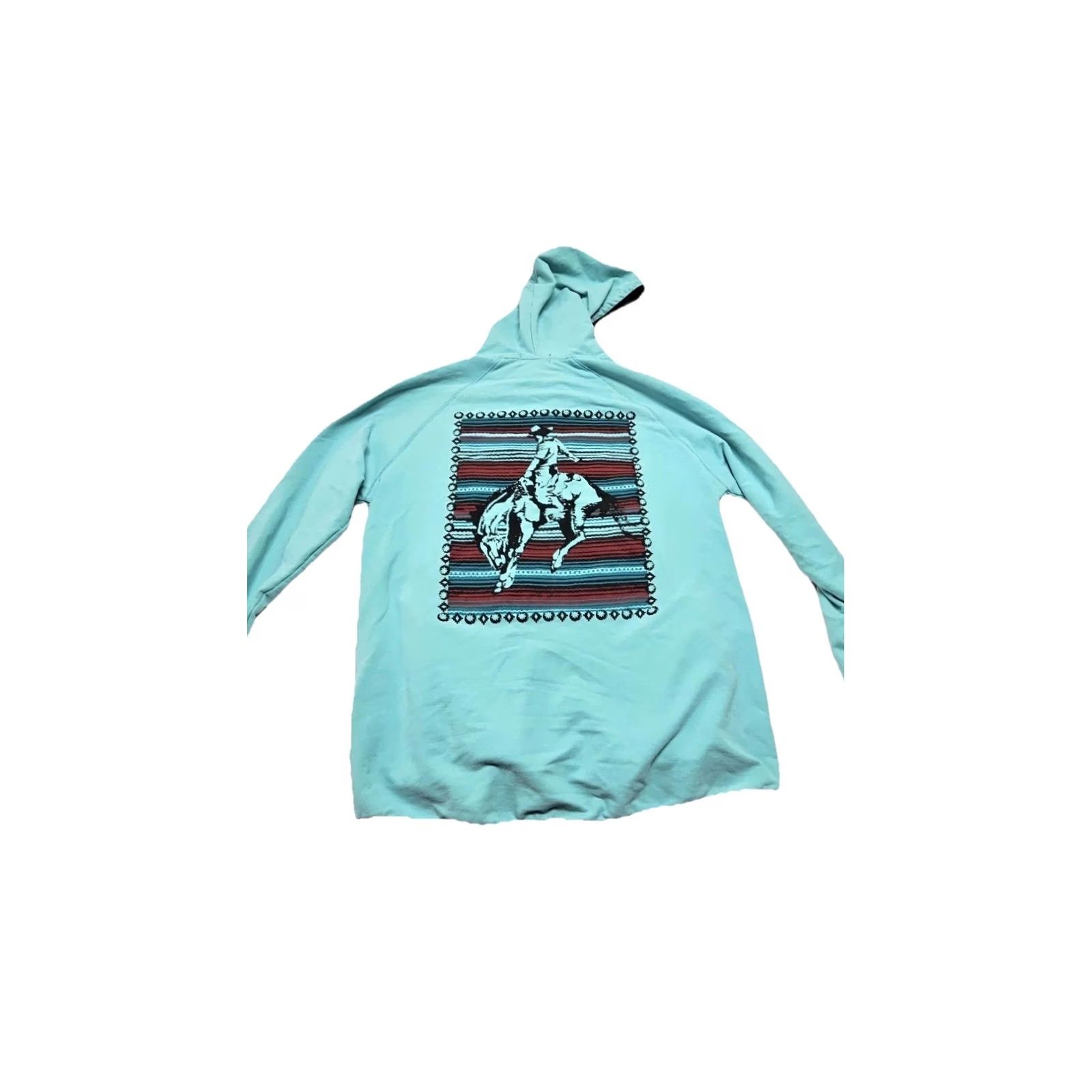 Vintage Crazy Train Turquoise Western Graphic Serape Mint Zip Hoodie Lightweight M Women's Regular Teal Graphic Zip Closure Jacket Size M / US 6-8 / IT 42-44 - 2 Thumbnail