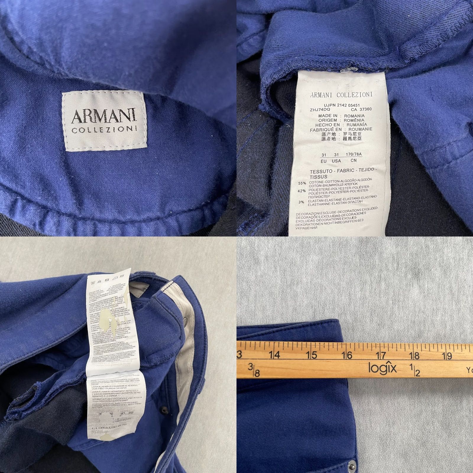 Armani Armani Collezioni Pants 31 Blue Chino Jeans Stretch Straight Fit Mens Size US 31 - 8 Thumbnail
