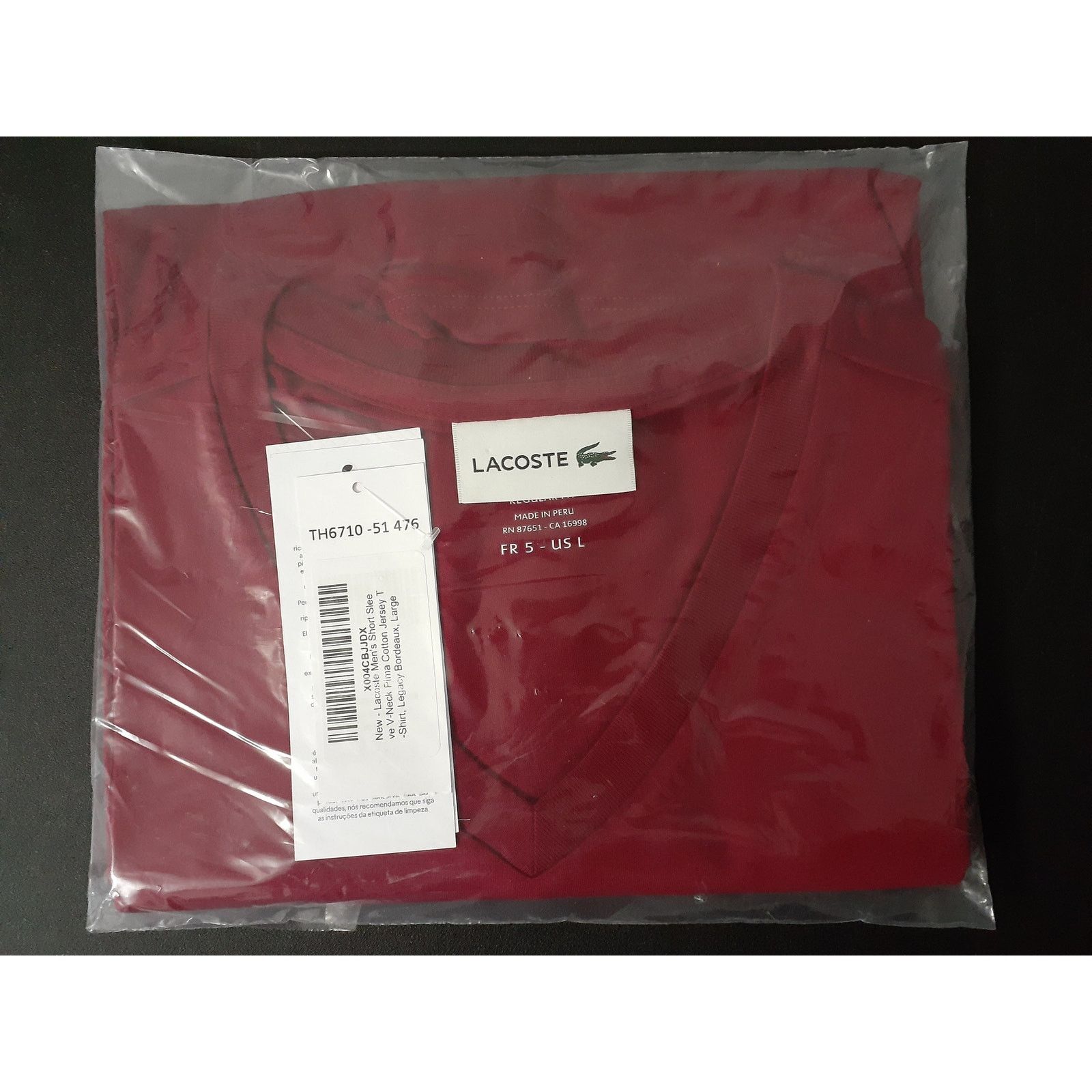 Lacoste Lacoste Men's V-Neck Pima Cotton Jersey T-Shirt Bordeaux L Size US L / EU 52-54 / 3 - 2 Thumbnail