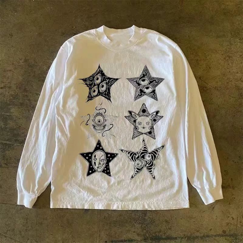 Japanese Brand White washed vintage star print long-sleeved t-shirt Size US M / EU 48-50 / 2 - 1 Thumbnail