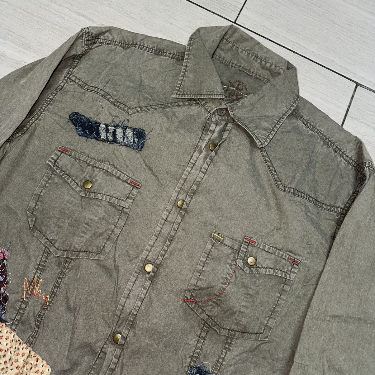 Vintage Vintage Patchwork Custom Fatigues LUE Snap Button Shirt Size US XL / EU 56 / 4 - 3 Thumbnail