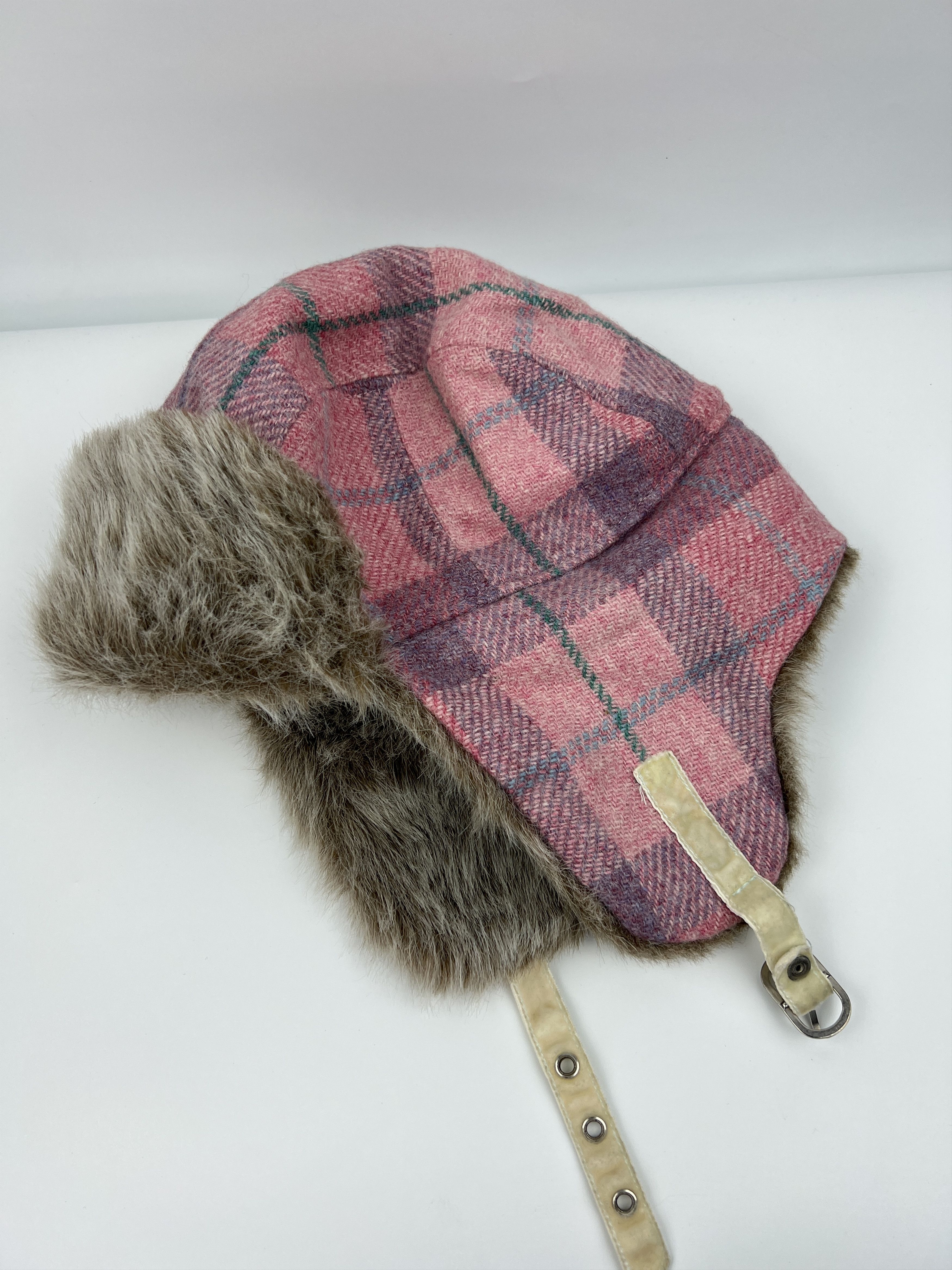Vintage Y2K Wool Tweed Pink Faux Fur Ushanka Hat Size ONE SIZE - 10 Thumbnail