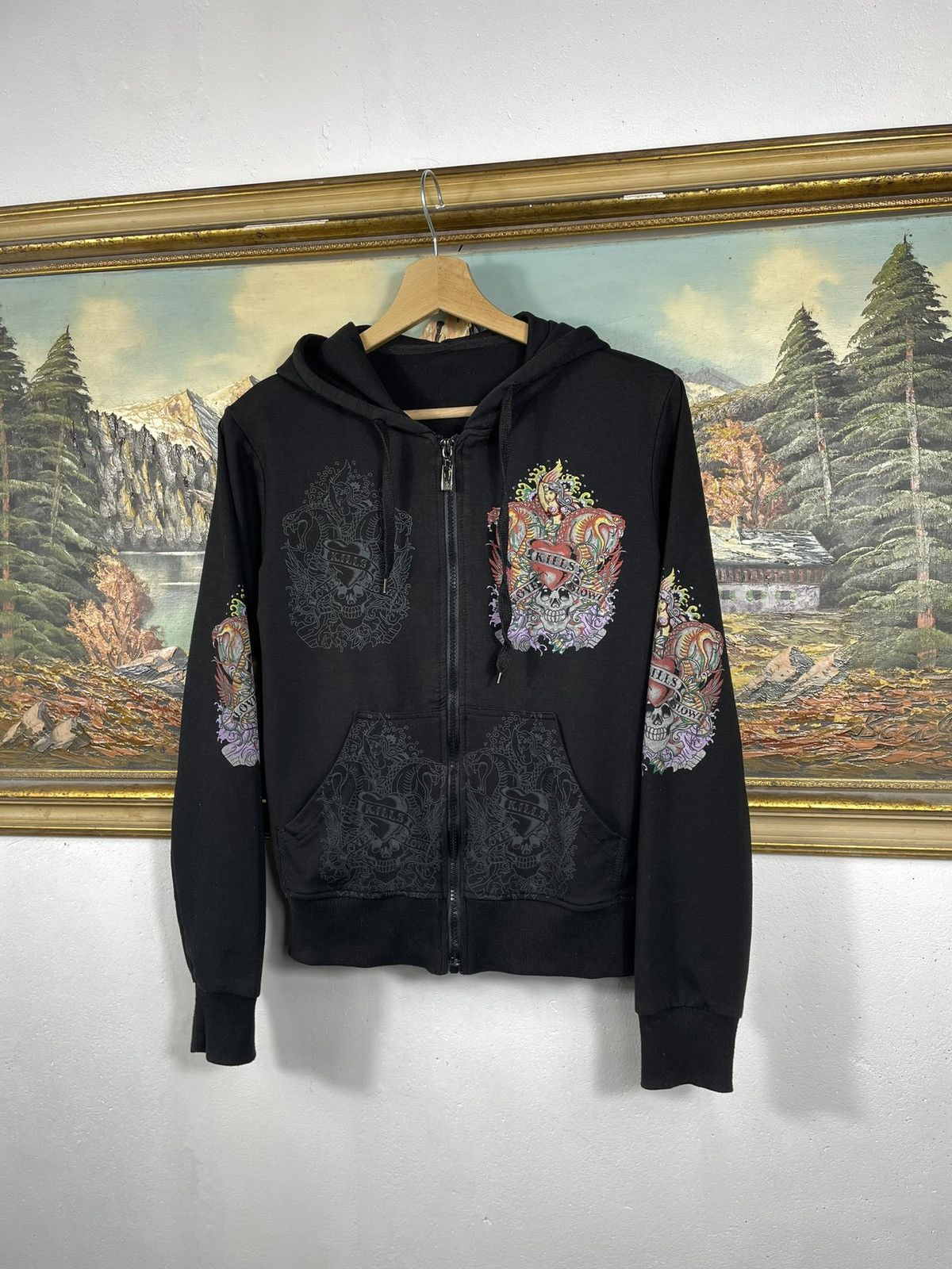 Christian Audigier × Ed Hardy × Vintage Retro 00s Hoodie With Crystals Affliction Grunge Archive Size S / US 4 / IT 40 - 3 Thumbnail
