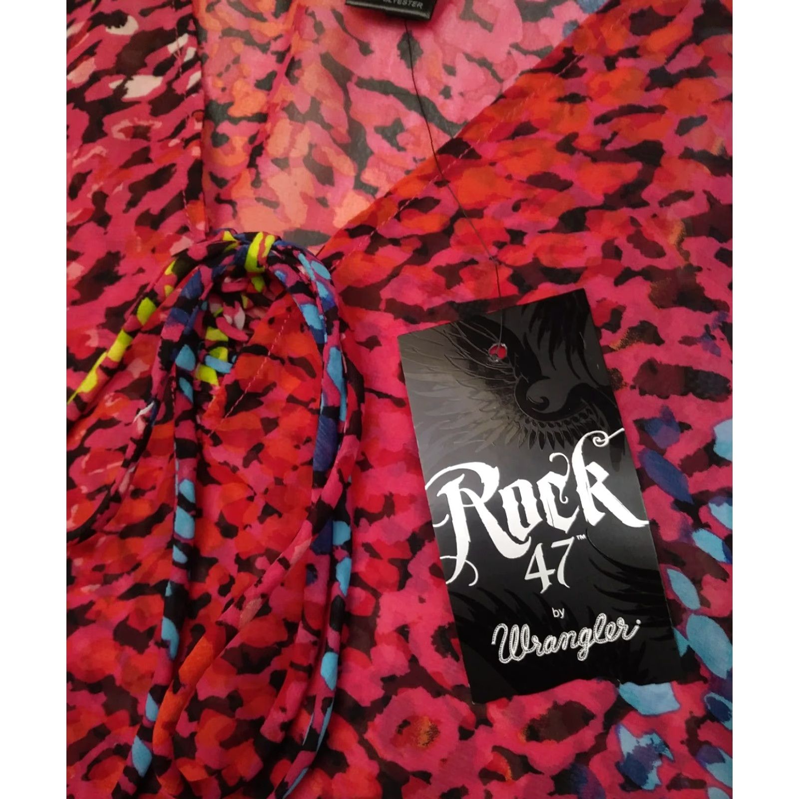 47 Rock 47 Blouse Women M 3/4 Sleeve Sheer Polyester Top Pink Blue Green Animal Print Keyhole Neck Waist Shirt Womens Size M / US 6-8 / IT 42-44 - 4 Thumbnail