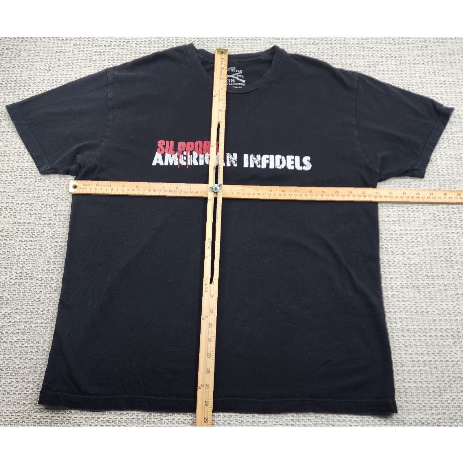 Vintage Grunt Style Shirt Mens XL Black Graphic Biker Tee Support American Infidels Military Patriotic Crew Neck Short Sleeve Shirt Size US XL / EU 56 / 4 - 7 Thumbnail