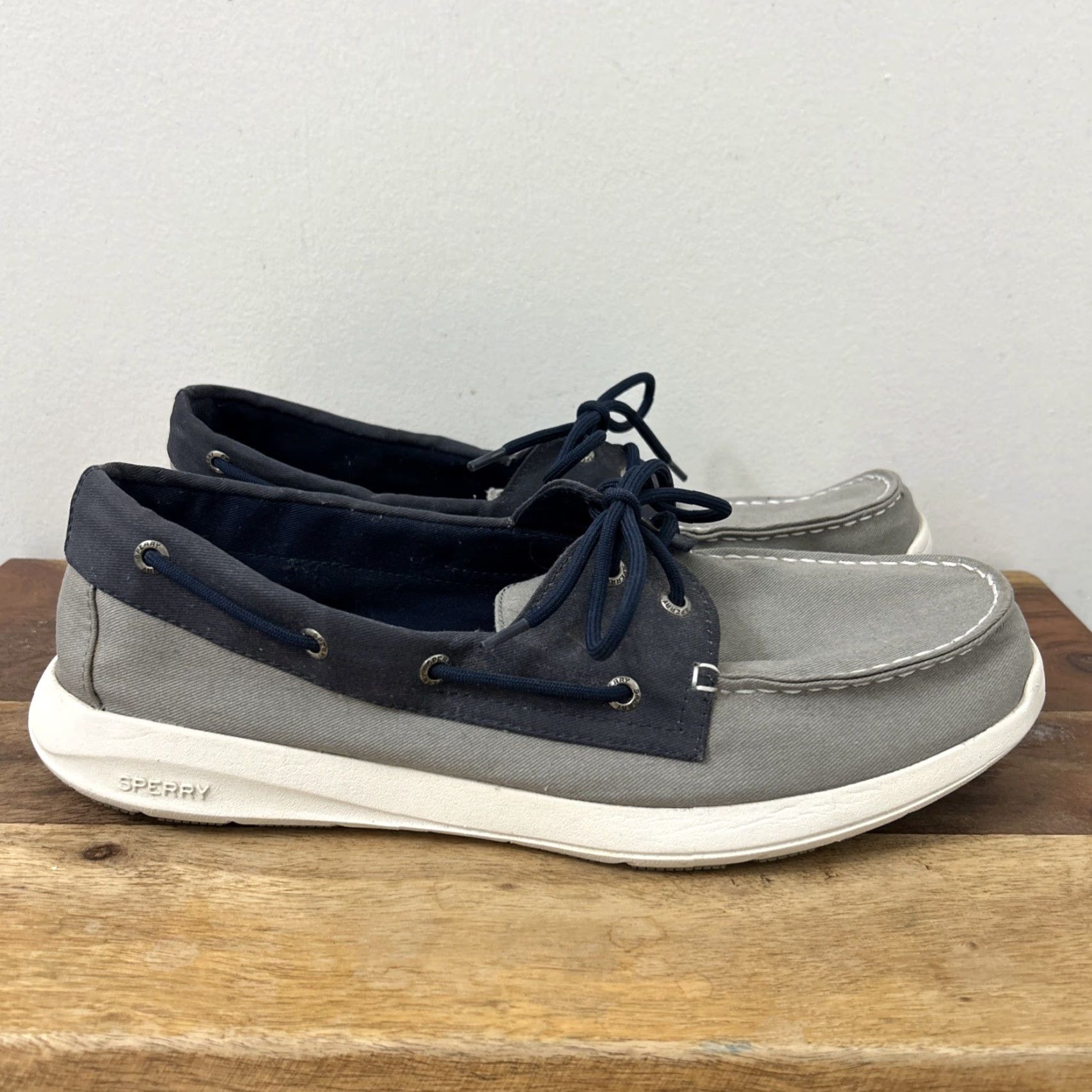 Sperry Sperry Top Sider Mens Boat Shoe Gray Blue Canvas Lace Up 2 Eye Memory Foam Insole Size 13 STS18645 Size US L / EU 52-54 / 3 - 2 Thumbnail