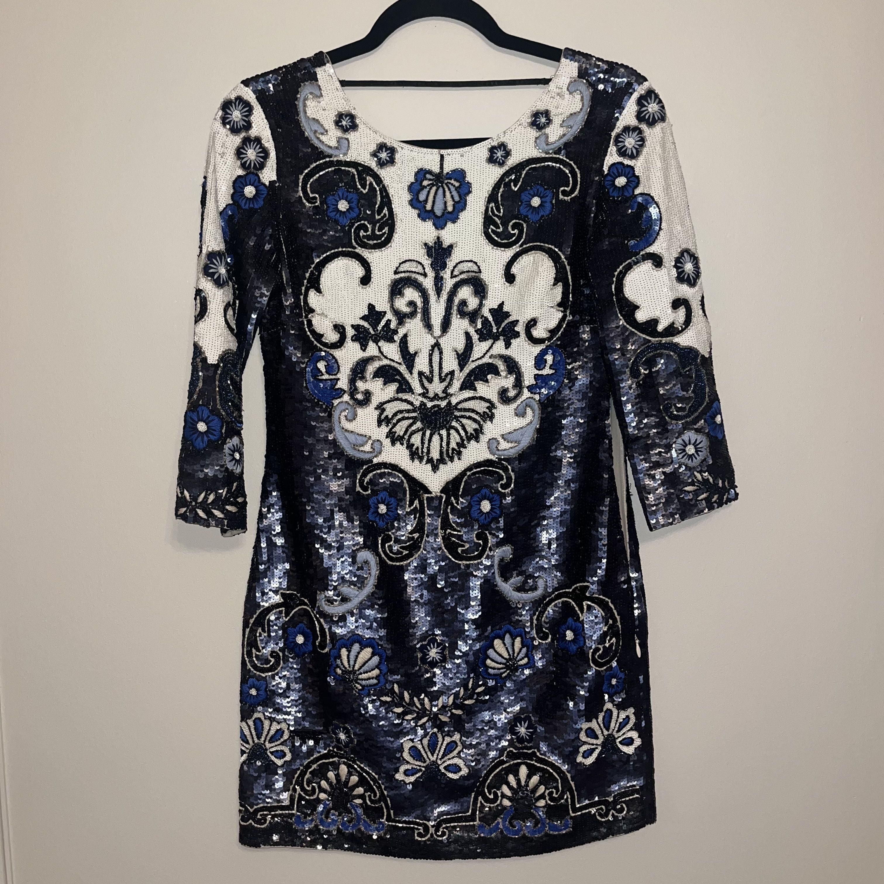 For Love & Lemons Needle & Thread Midnight Floral Sequin Mini Dress Size XS / US 0-2 / IT 36-38 - 1 Thumbnail