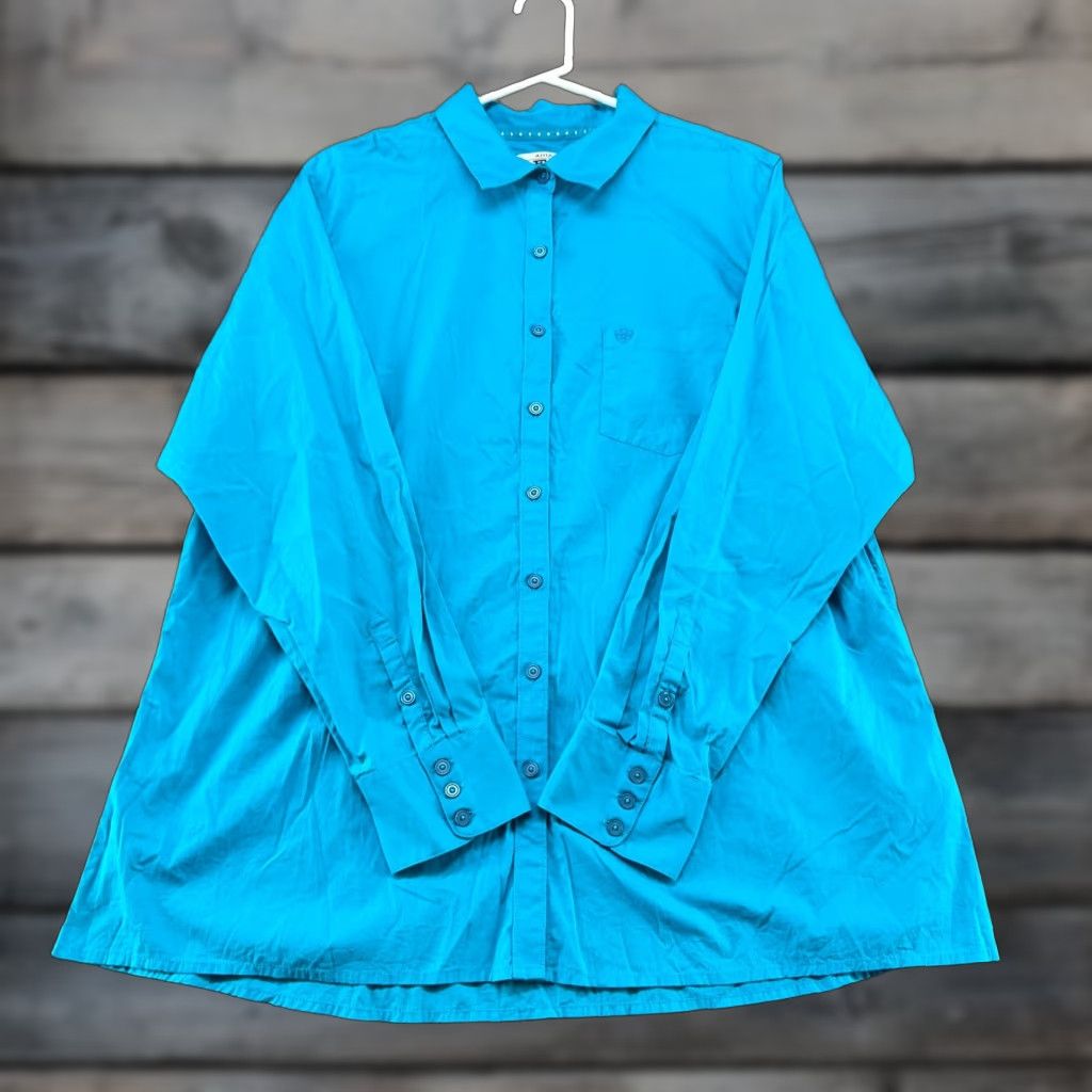 Ariat Ariat Shirt Womens 2X Blue Button-Up Long Sleeve Cotton Spandex Solid Western Pocketed Size 2X Womens Women Size XXL / US 16-18 / IT 52-54 - 1 Thumbnail