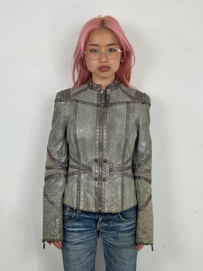 Just Cavalli FW2010 Cavalli Faded Grey Studded Leather Jacket Size M / US 6-8 / IT 42-44 - 2 Thumbnail
