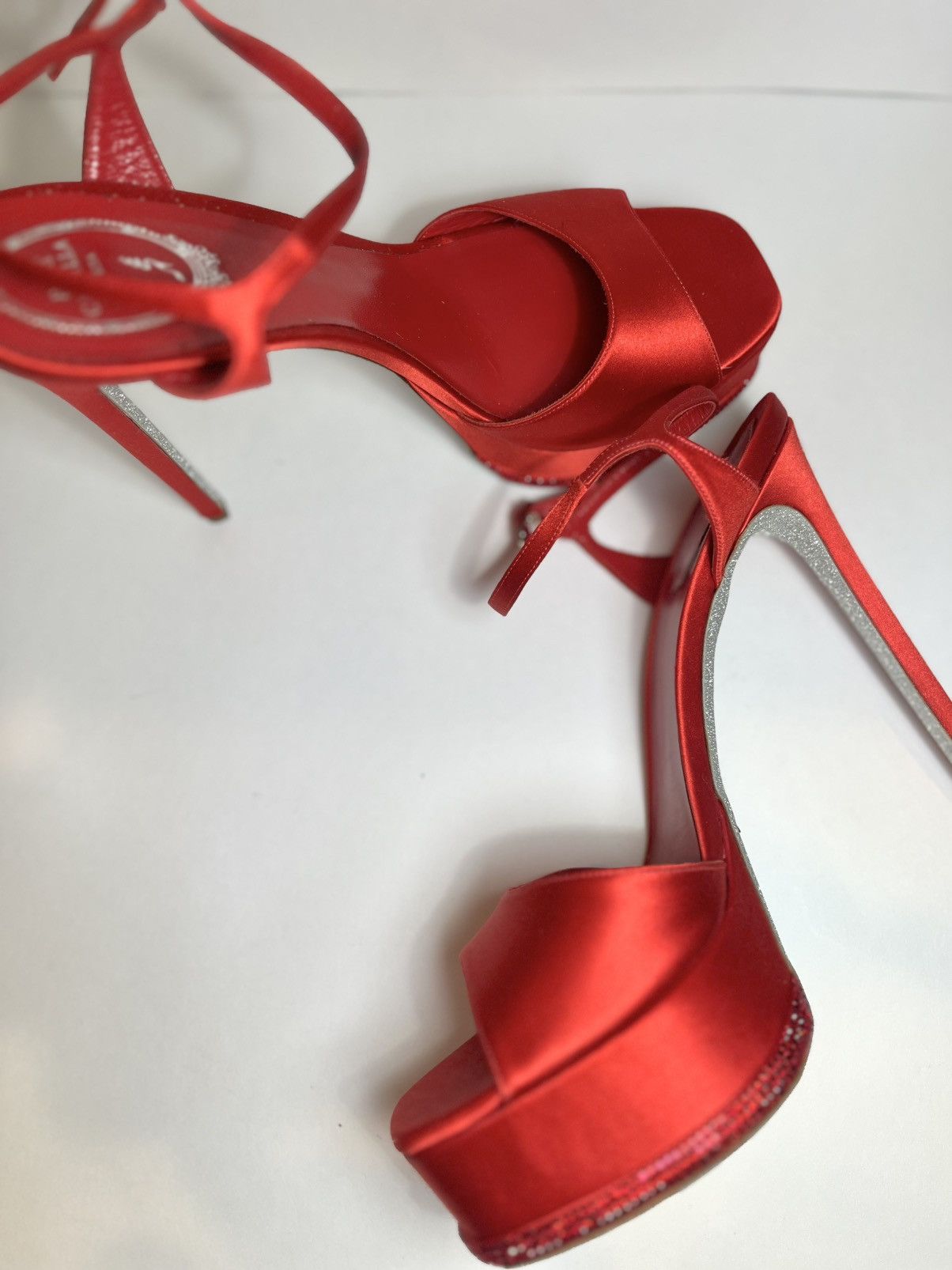 Rene Caovilla Rene Caovilla Red Satin Platform Heels NEW Size US 11 / IT 41 - 4 Thumbnail
