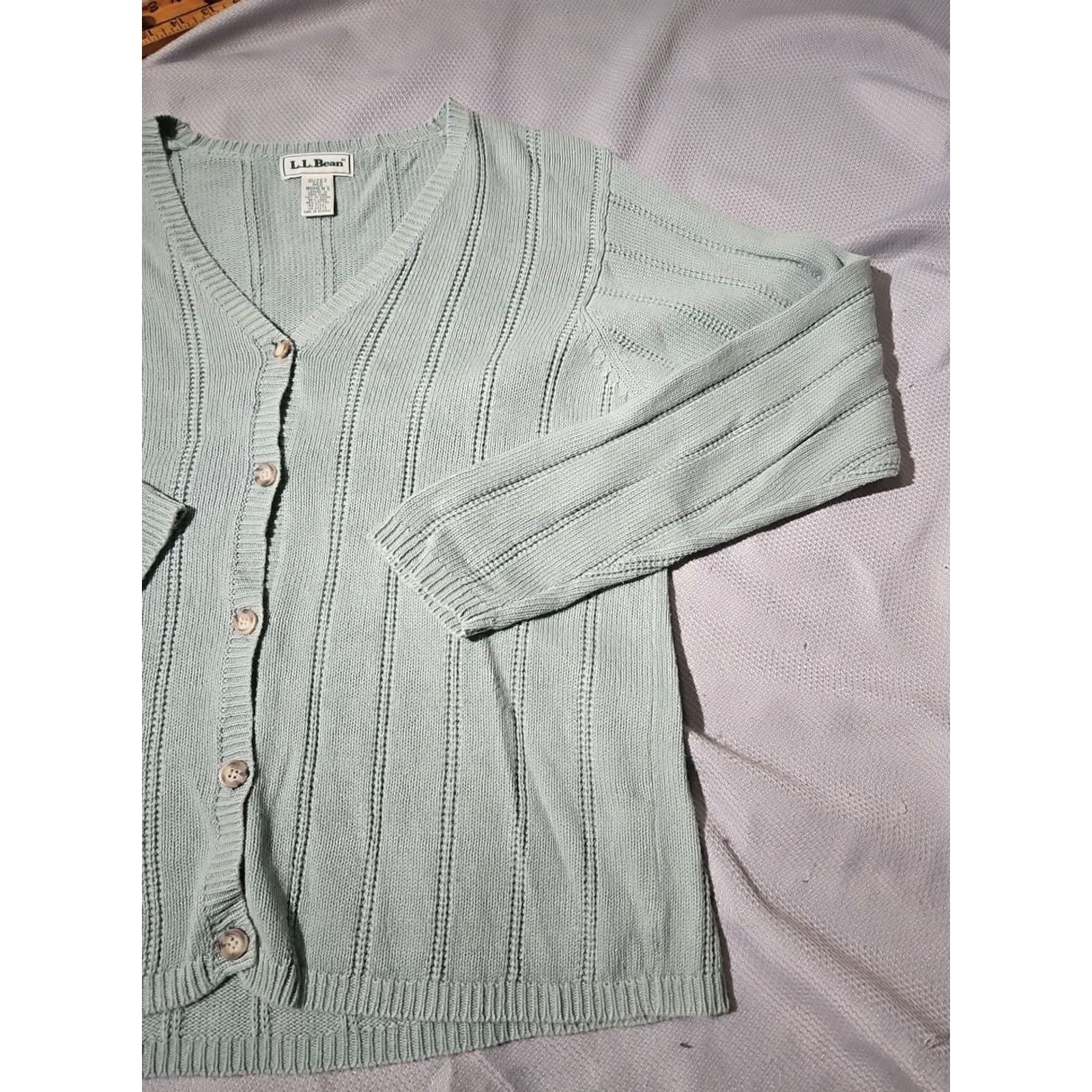 Vintage VINTAGE L.L. Bean Sweater Womens Large Green Linen Blend Button Grandma Knit Cardigan Knit Casual/Workwear Classic 90s Womens Size L / US 10 / IT 46 - 3 Thumbnail