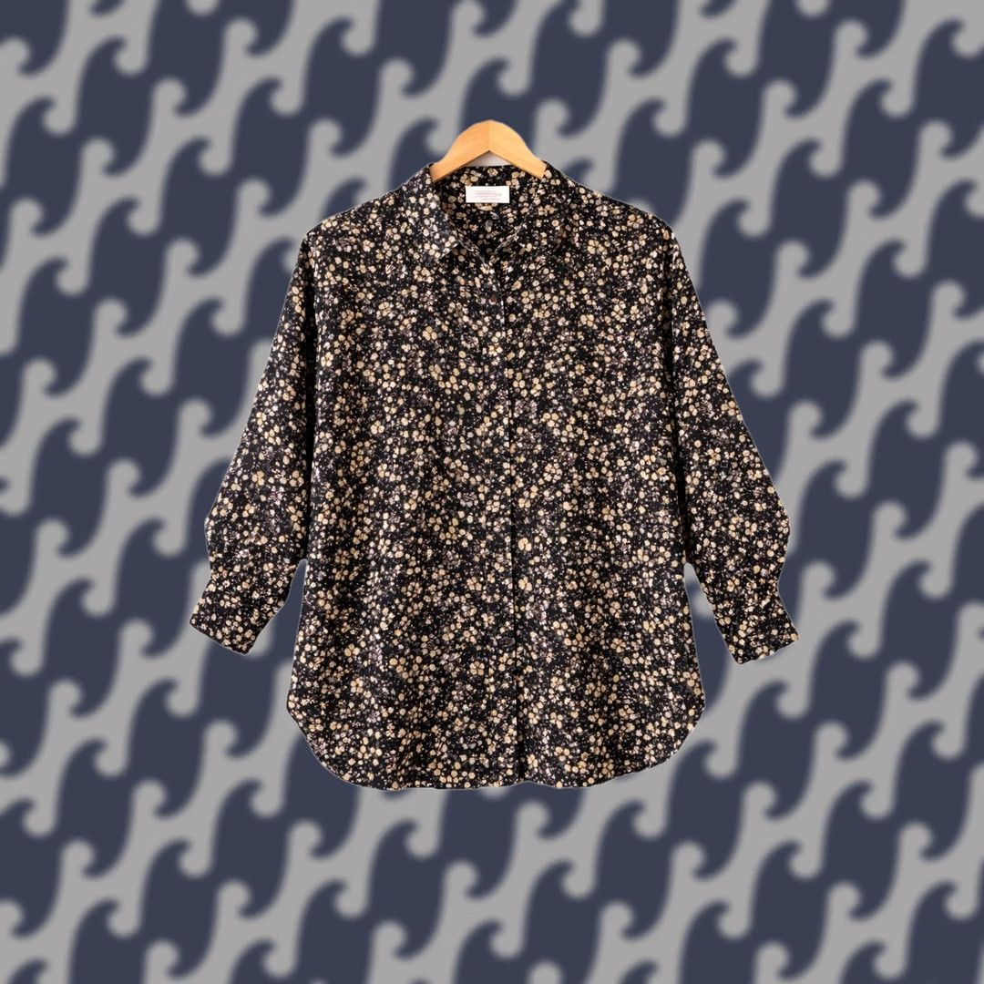 J.Crew J.CREW Blouse Silk Black Floral Button Front Women 10 Long Sleeve Collared Pattern Floral Lightweight Regular Size L / US 10 / IT 46 - 1 Thumbnail