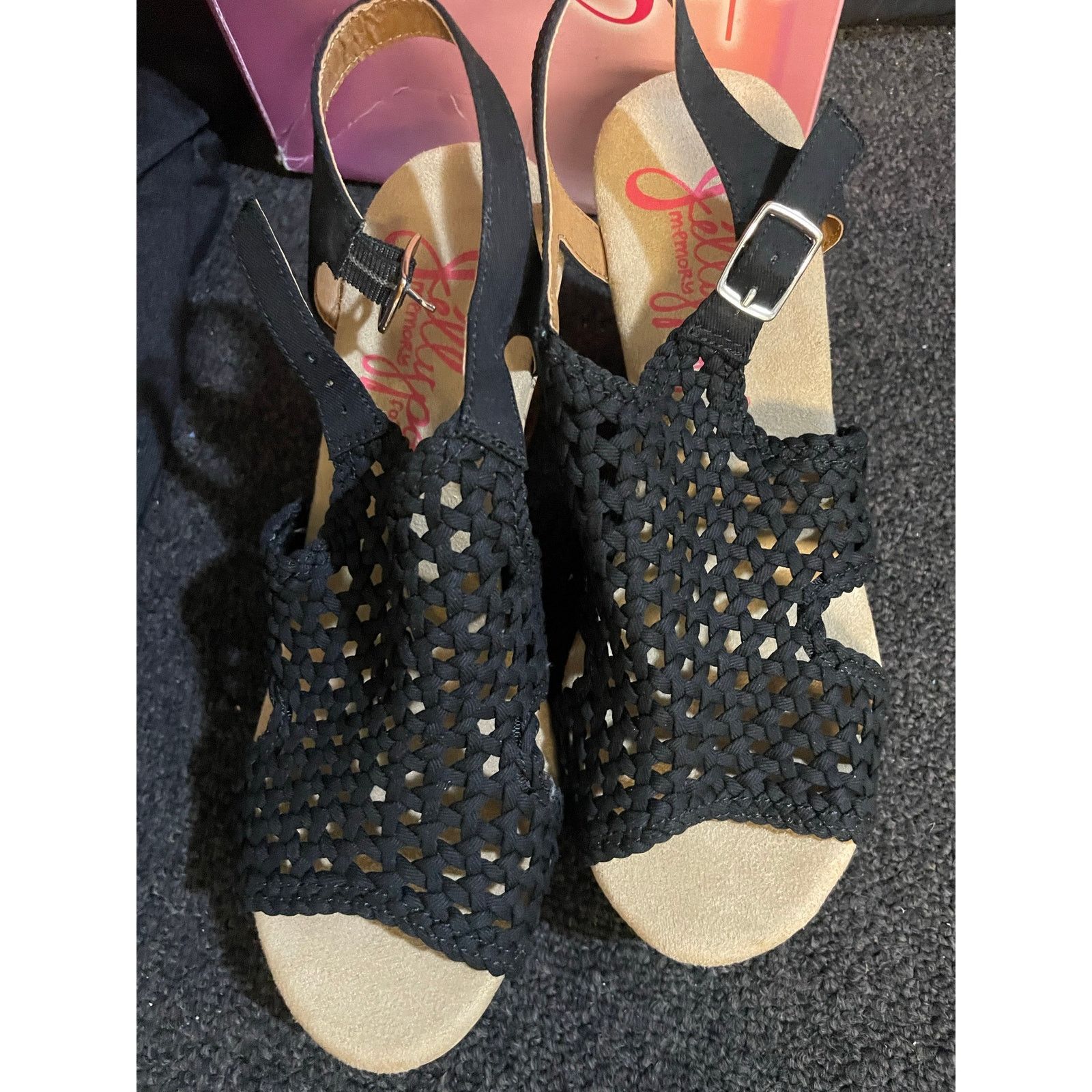 Other Jellypop Mosaic Black Canvas Memory Foam Wedge Sandals Women Size US 9 / IT 39 - 2 Thumbnail