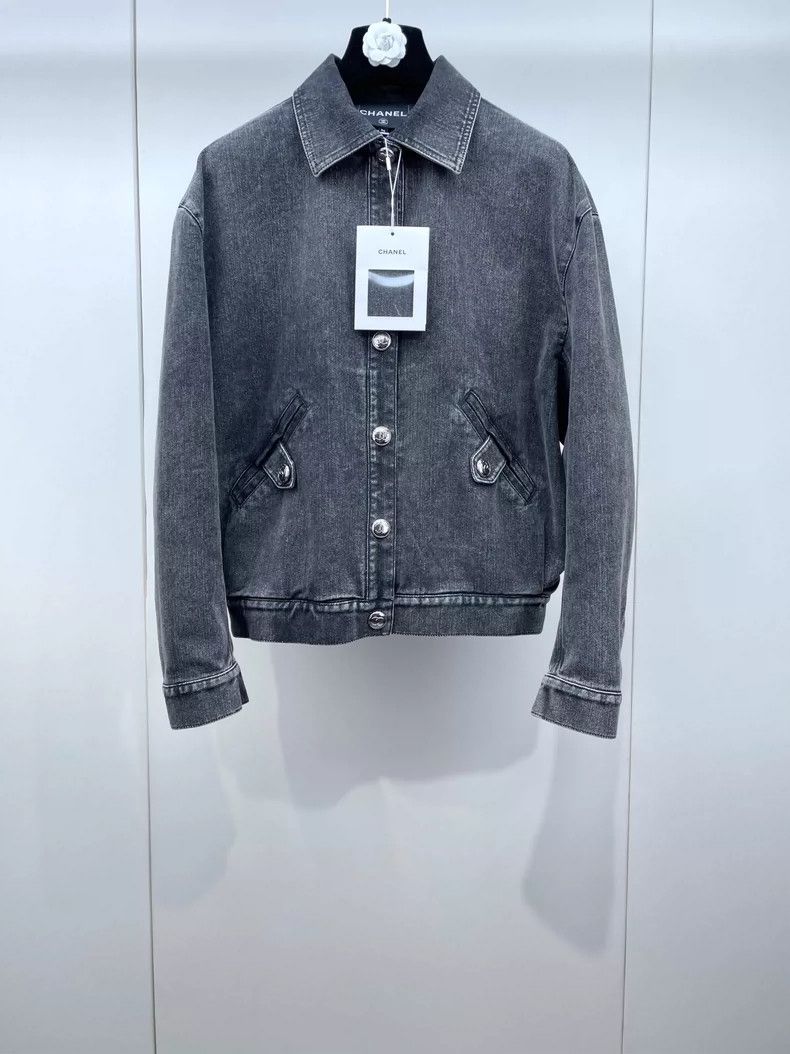 Chanel 23C popular dark gray denim jacket