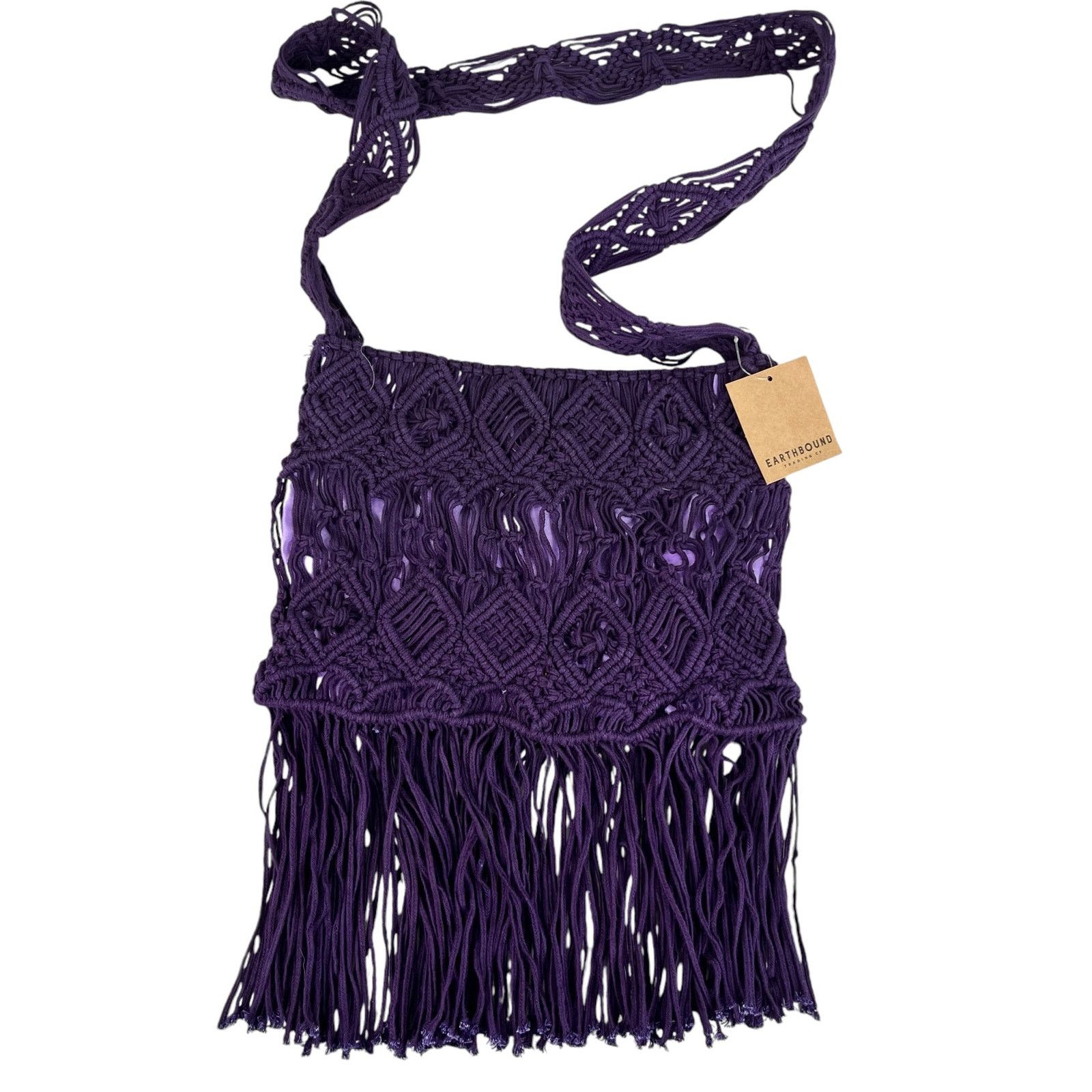 Earthbound Trading Purple Macrame Crochet Bag Crossbody New, Women's