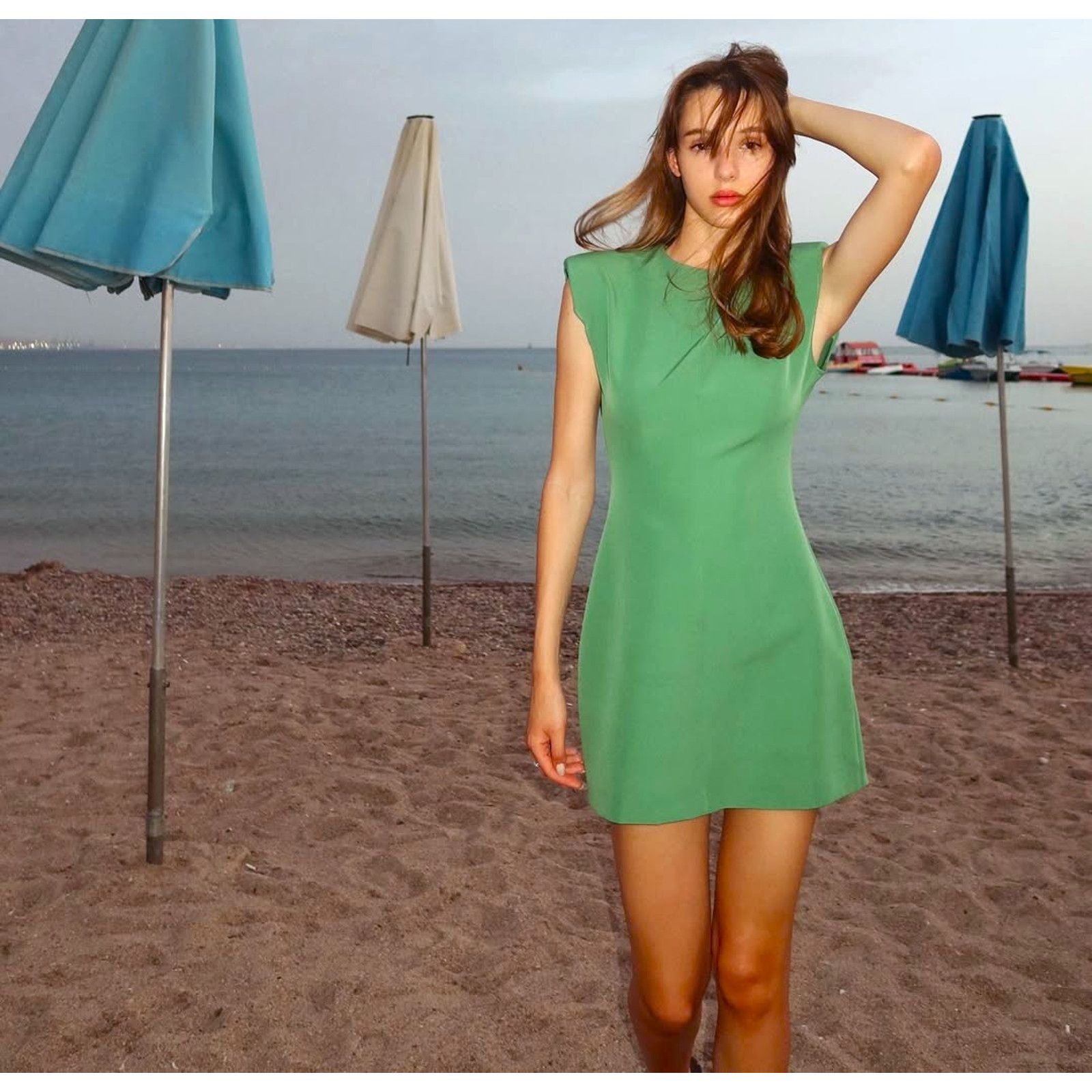Zara Zara Green Structured Shoulder Pad Mini Dress NWT Size L / US 10 / IT 46 - 15 Thumbnail