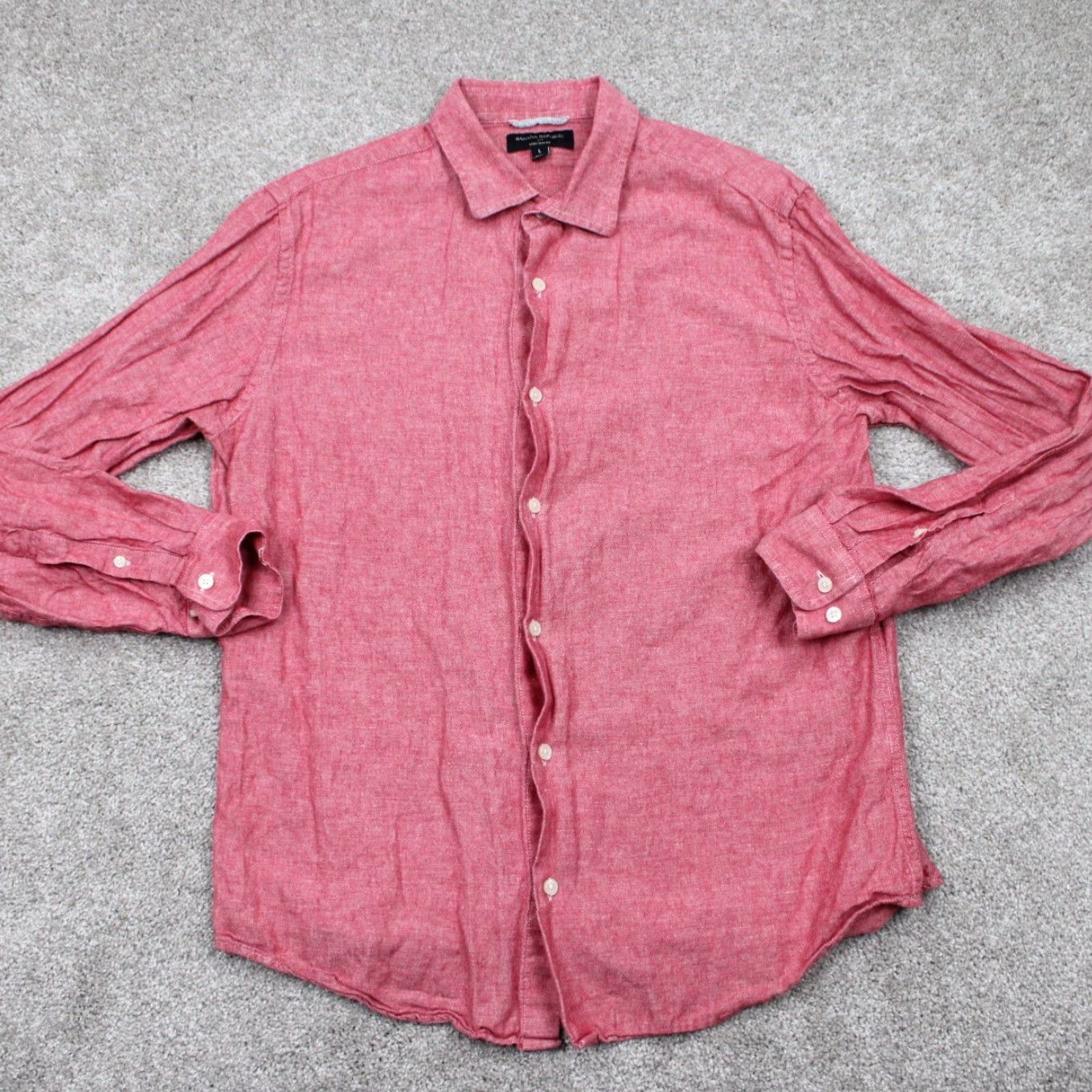 Banana Republic Banana Republic Shirt Mens Large Red Linen/Cotton Blend Button-Up Slim Fit L/S Collared Short/Long Sleeve Size US L / EU 52-54 / 3 - 2 Thumbnail